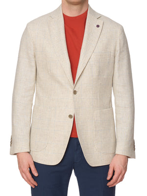 SARTORIA PARTENOPEA Beige Wool-Silk-Linen Jacket EU 50 NEW US 40 Peak Lapel