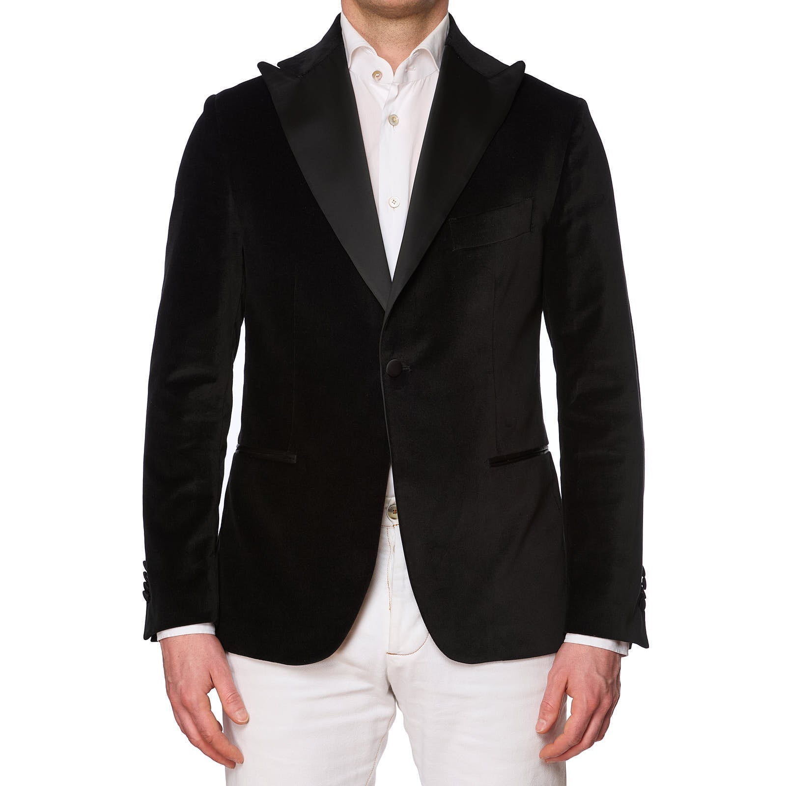 SARTORIA PARTENOPEA Black Cotton Velvet Tuxedo Peak Lapel Jacket NEW Current Model