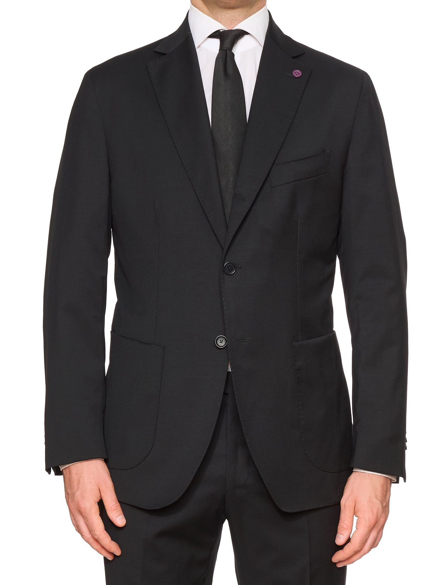 SARTORIA PARTENOPEA Black “Napoli” Wool Super 120’s Unlined Suit