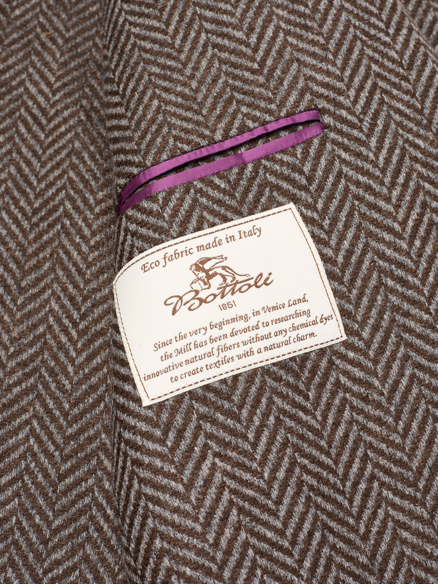 SARTORIA PARTENOPEA "Napoli2" Brown Herringbone Bottoli Wool Cashmere Jacket
