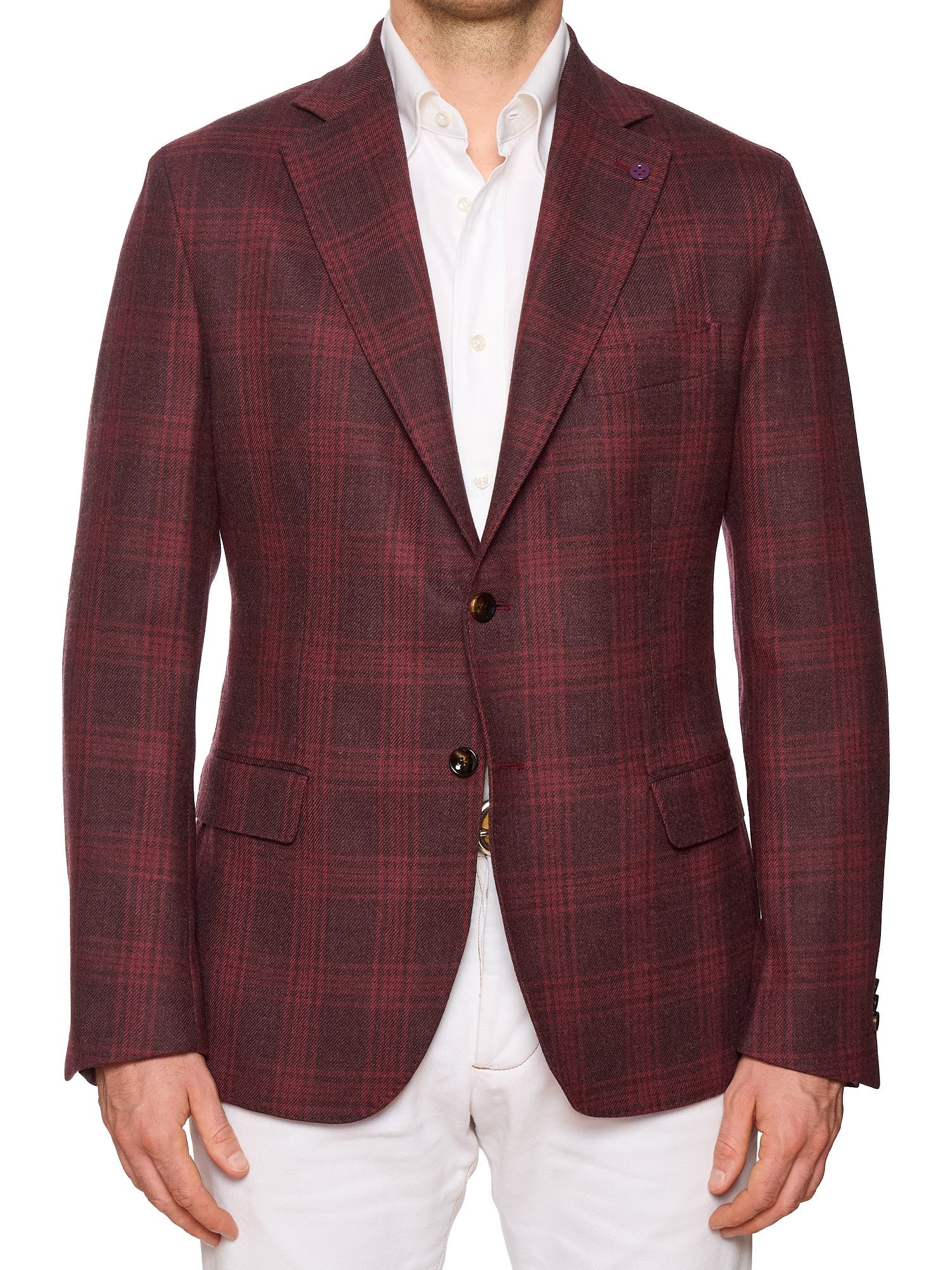 SARTORIA PARTENOPEA "Napoli2" Burgundy Prince of Wales Wool Unlined Jacket