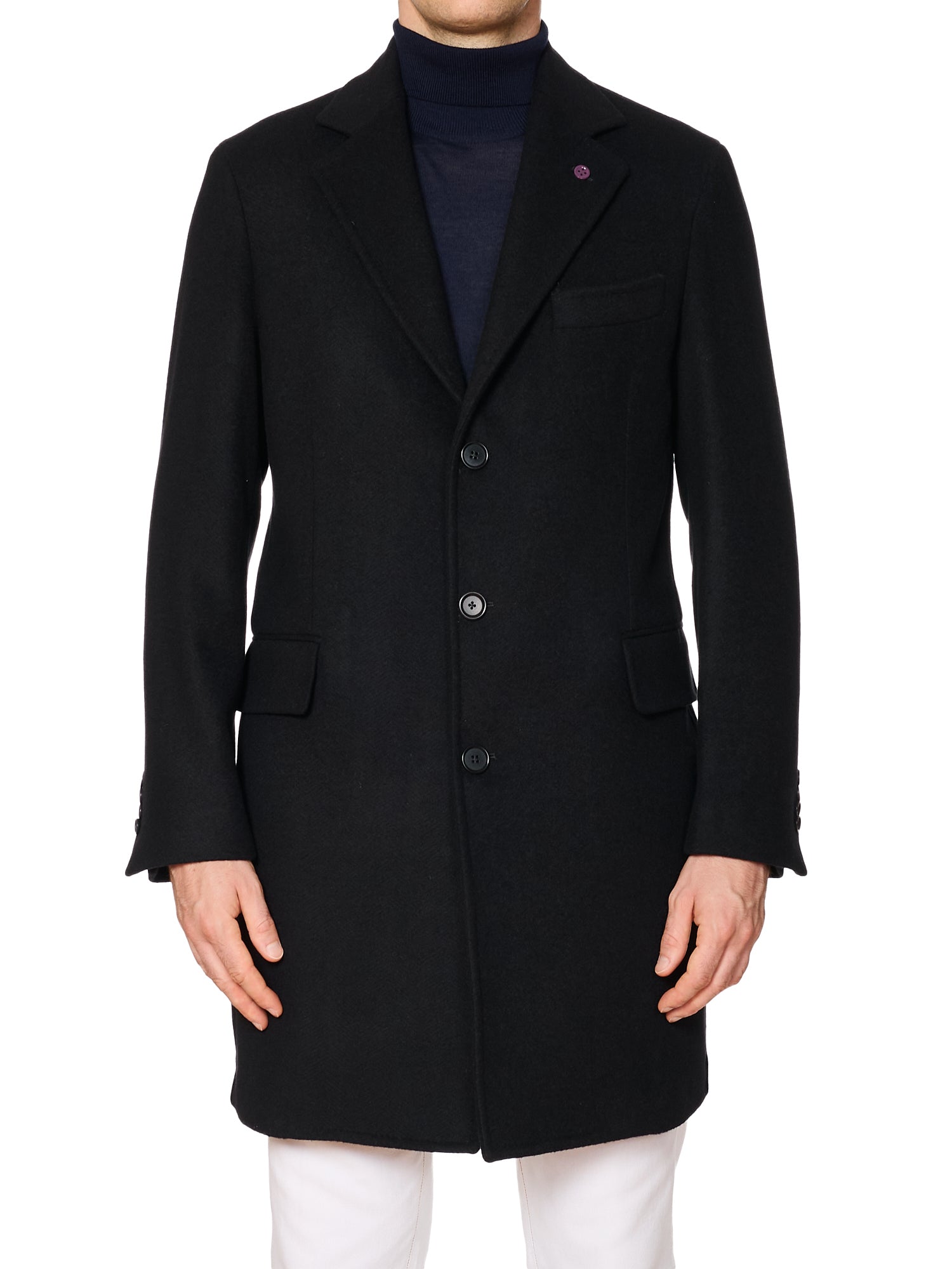 SARTORIA PARTENOPEA Black Flannel Wool-Cashmere Over Coat