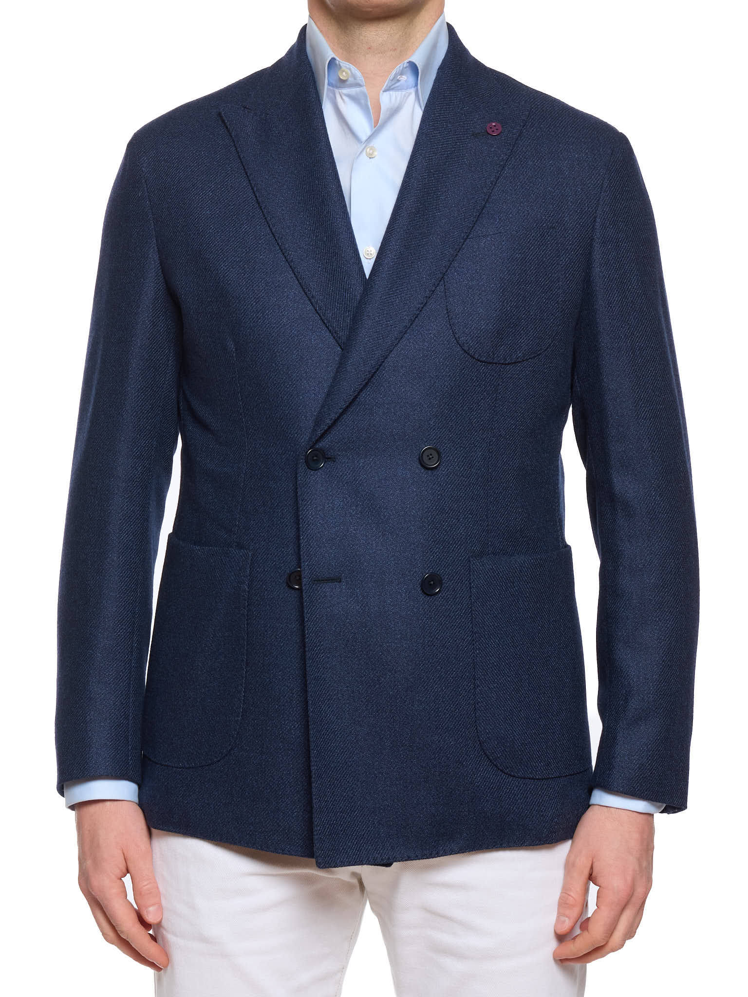 SARTORIA PARTENOPEA "Madison" Navy Blue Wool Silk Unlined DB Jacket