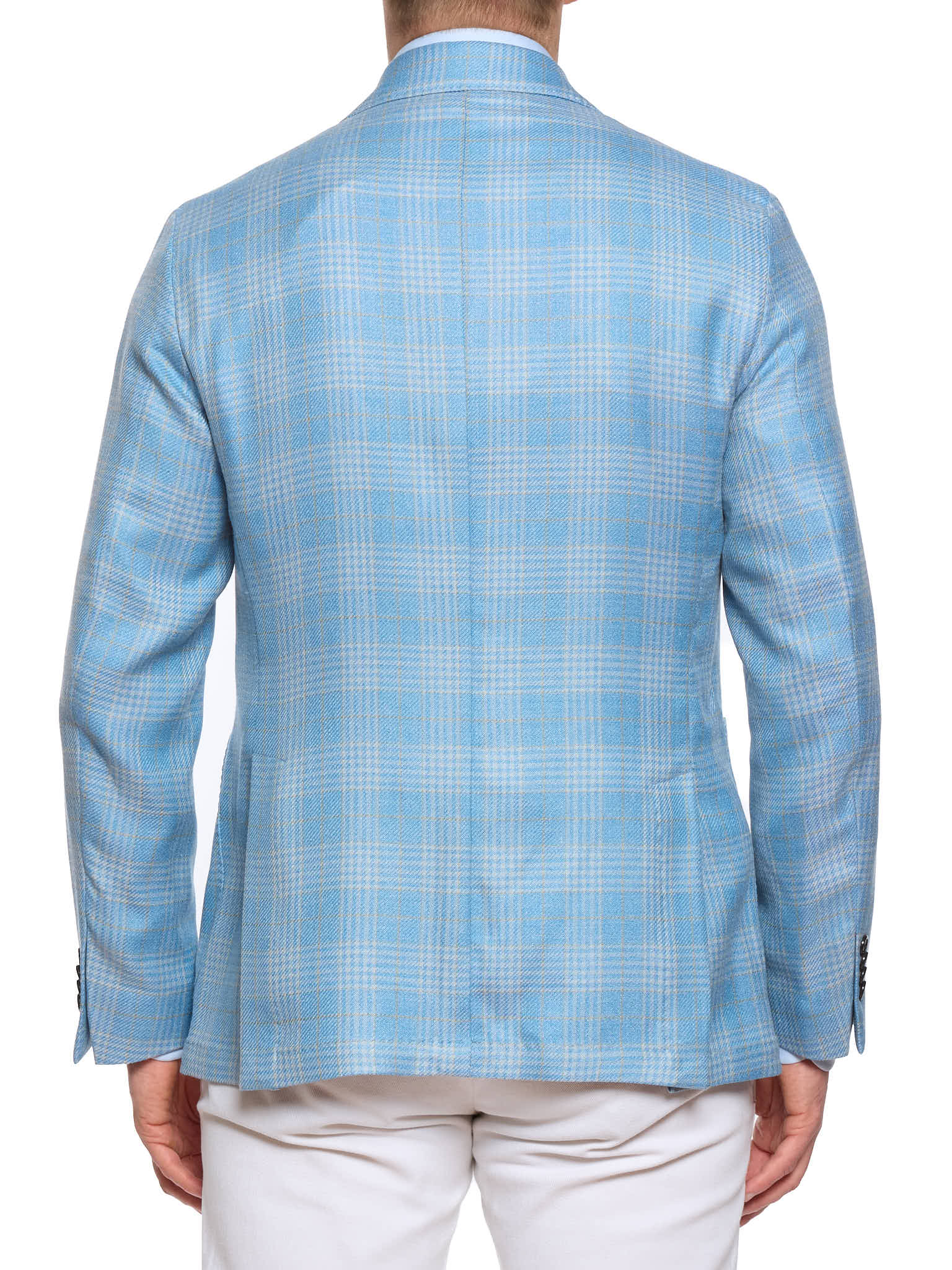 SARTORIA PARTENOPEA "Napoli2" Blue Glen Plaid Wool–Silk–Linen Unlined Jacket