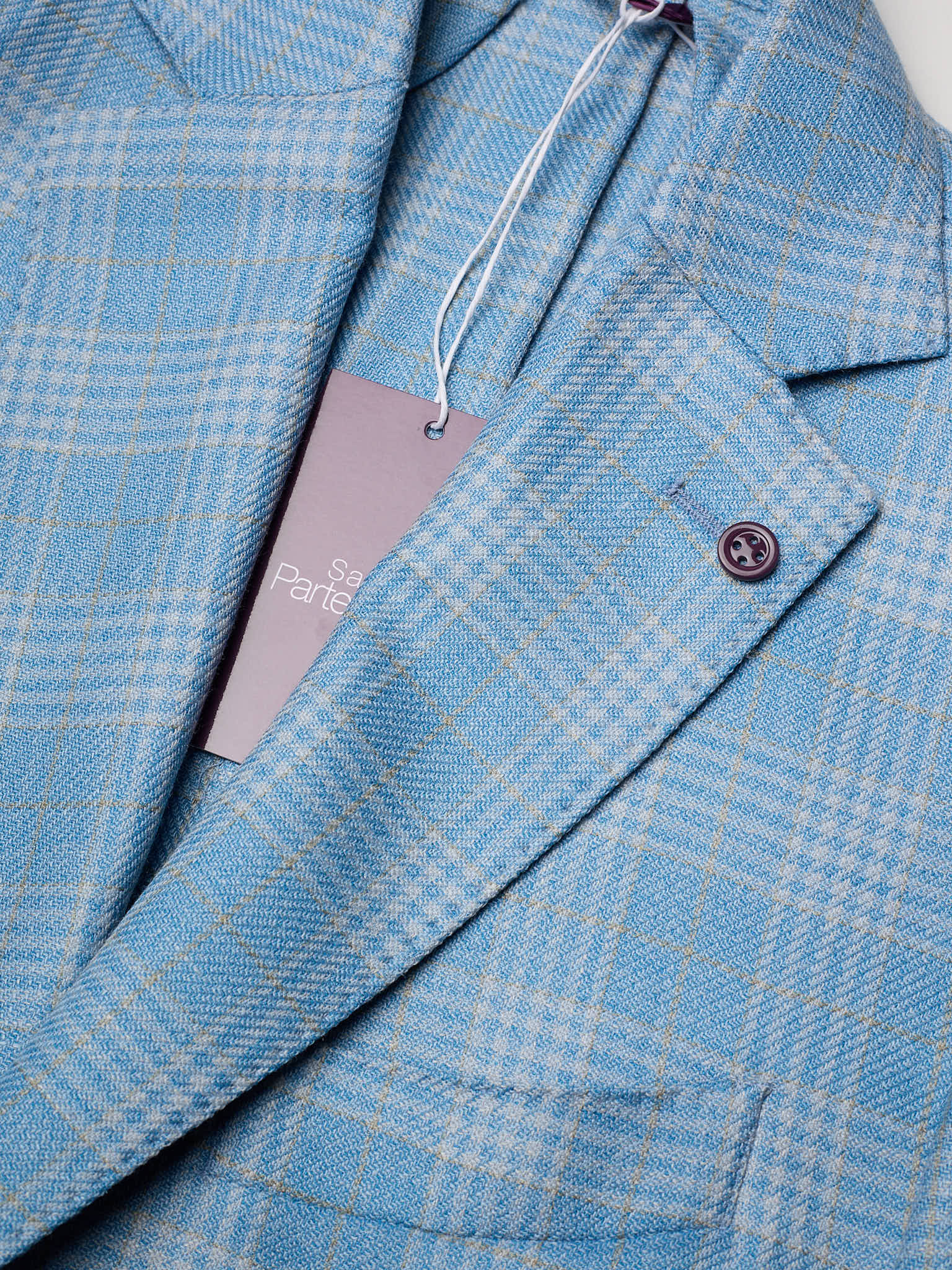 SARTORIA PARTENOPEA "Napoli2" Blue Glen Plaid Wool–Silk–Linen Unlined Jacket