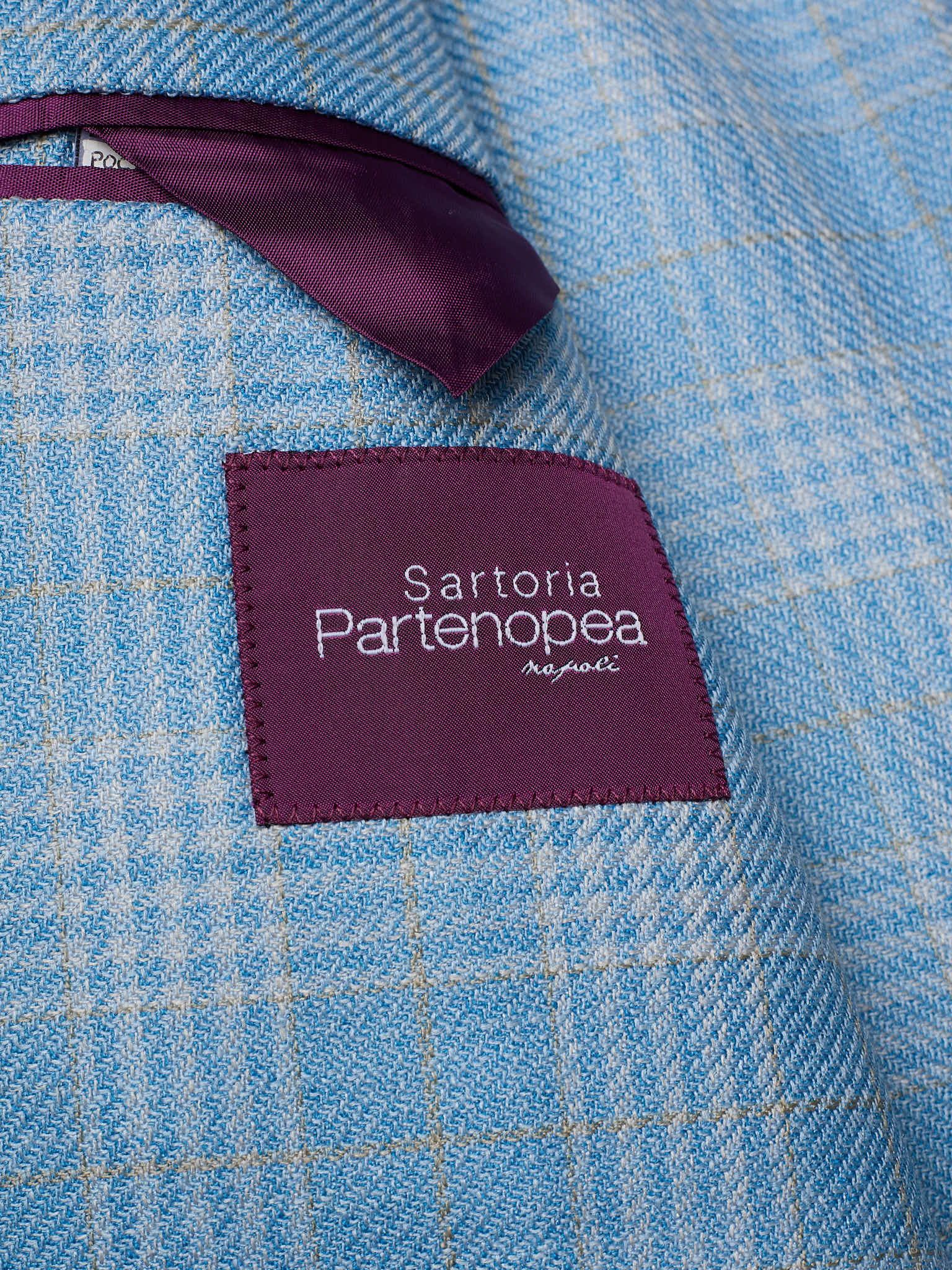 SARTORIA PARTENOPEA "Napoli2" Blue Glen Plaid Wool–Silk–Linen Unlined Jacket