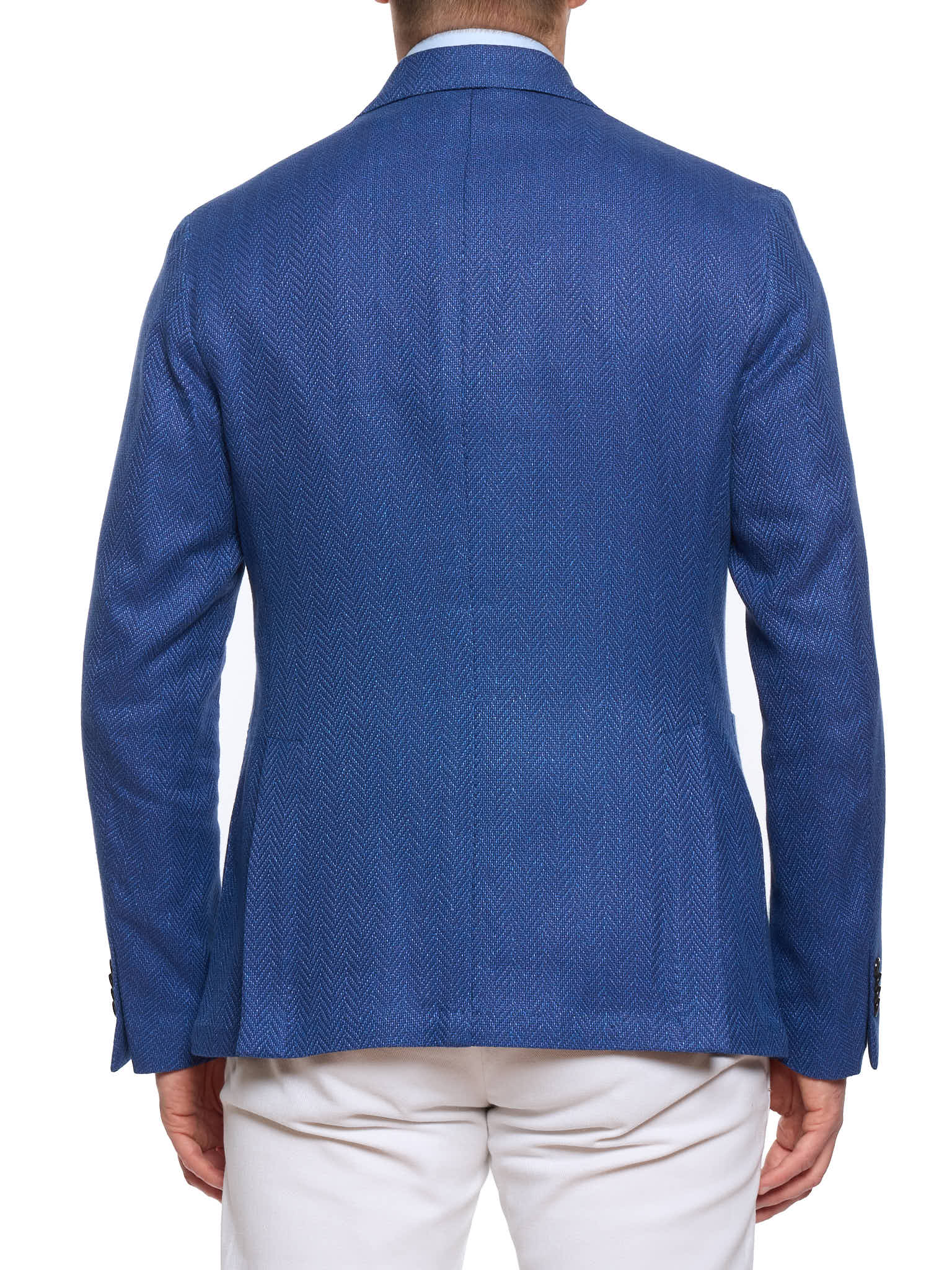 SARTORIA PARTENOPEA "Napoli2" Blue Herringbone Cotton–Linen Unlined Jacket