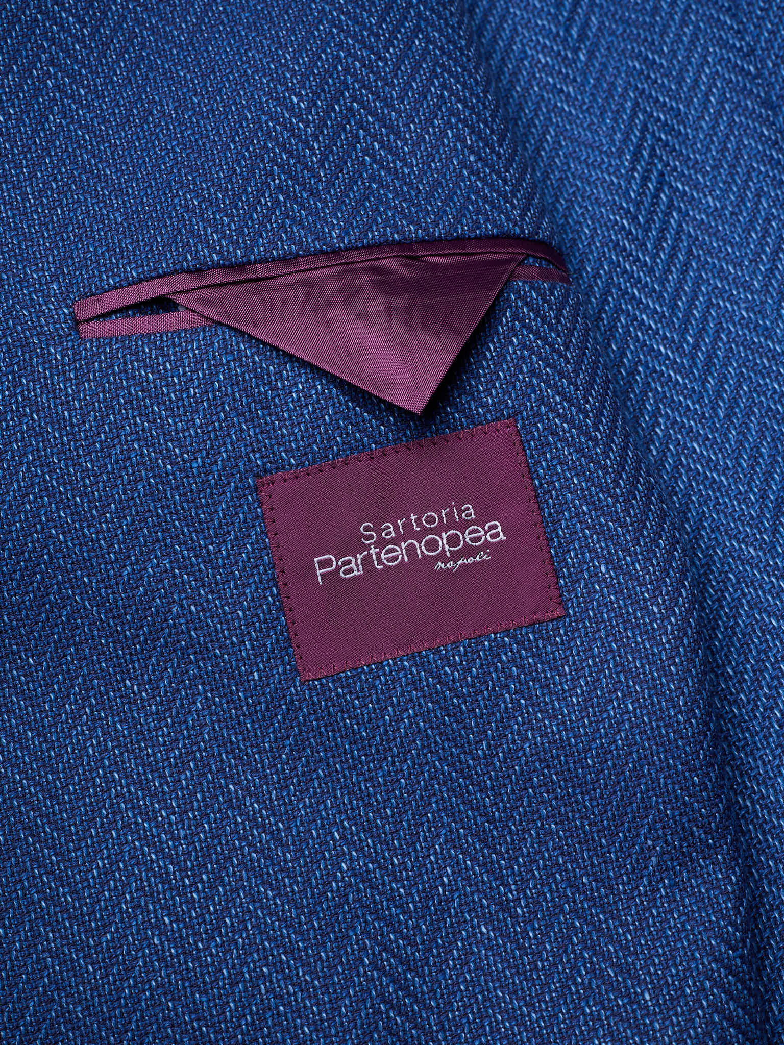 SARTORIA PARTENOPEA "Napoli2" Blue Herringbone Cotton–Linen Unlined Jacket
