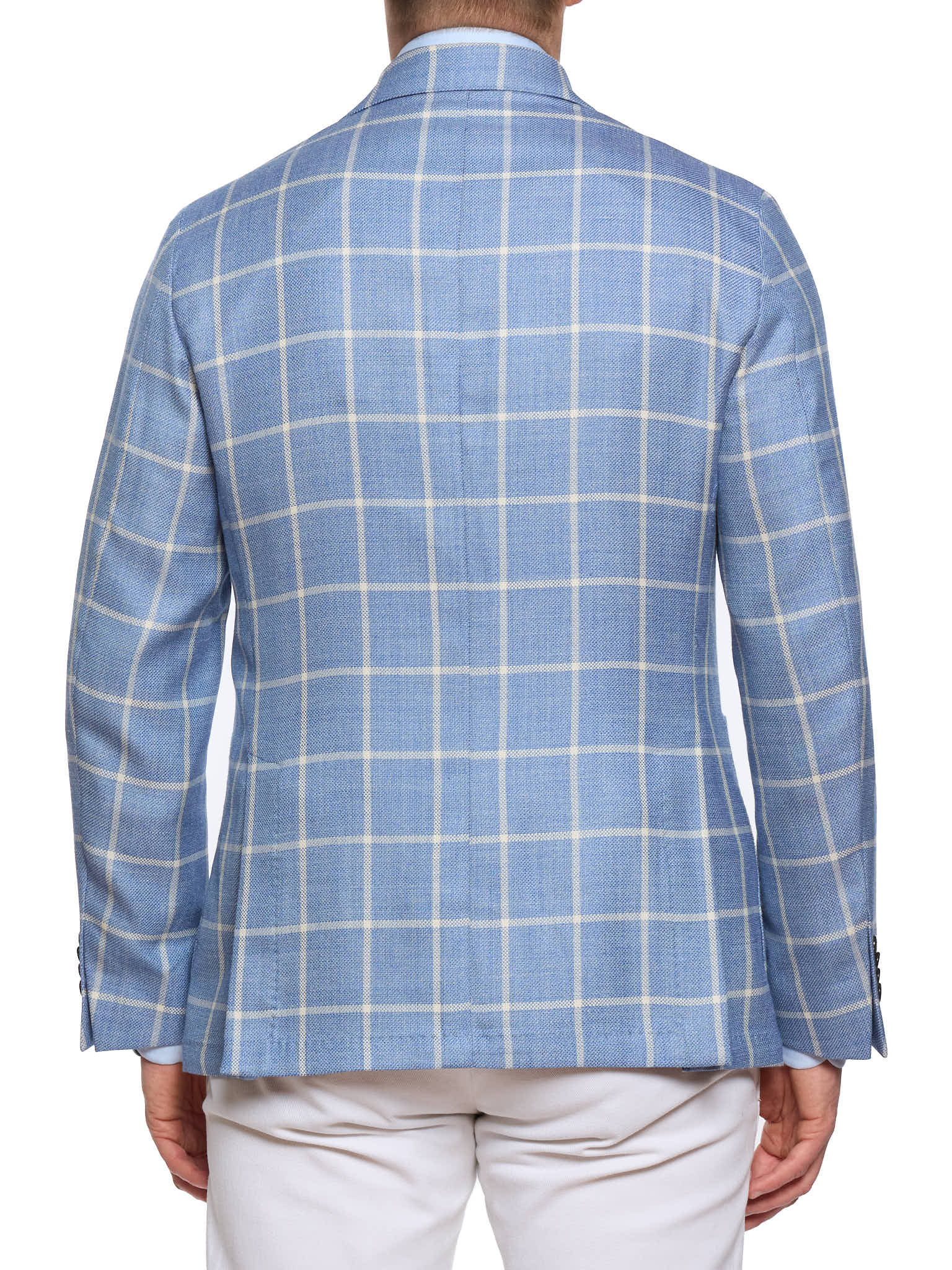 SARTORIA PARTENOPEA "Napoli2" Blue Windowpane Wool–Silk–Linen Unlined Jacket