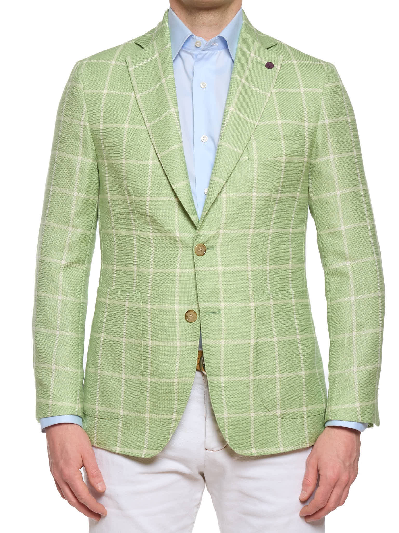 SARTORIA PARTENOPEA "Napoli2" Green Windowpane Wool Silk Linen Unlined Jacket