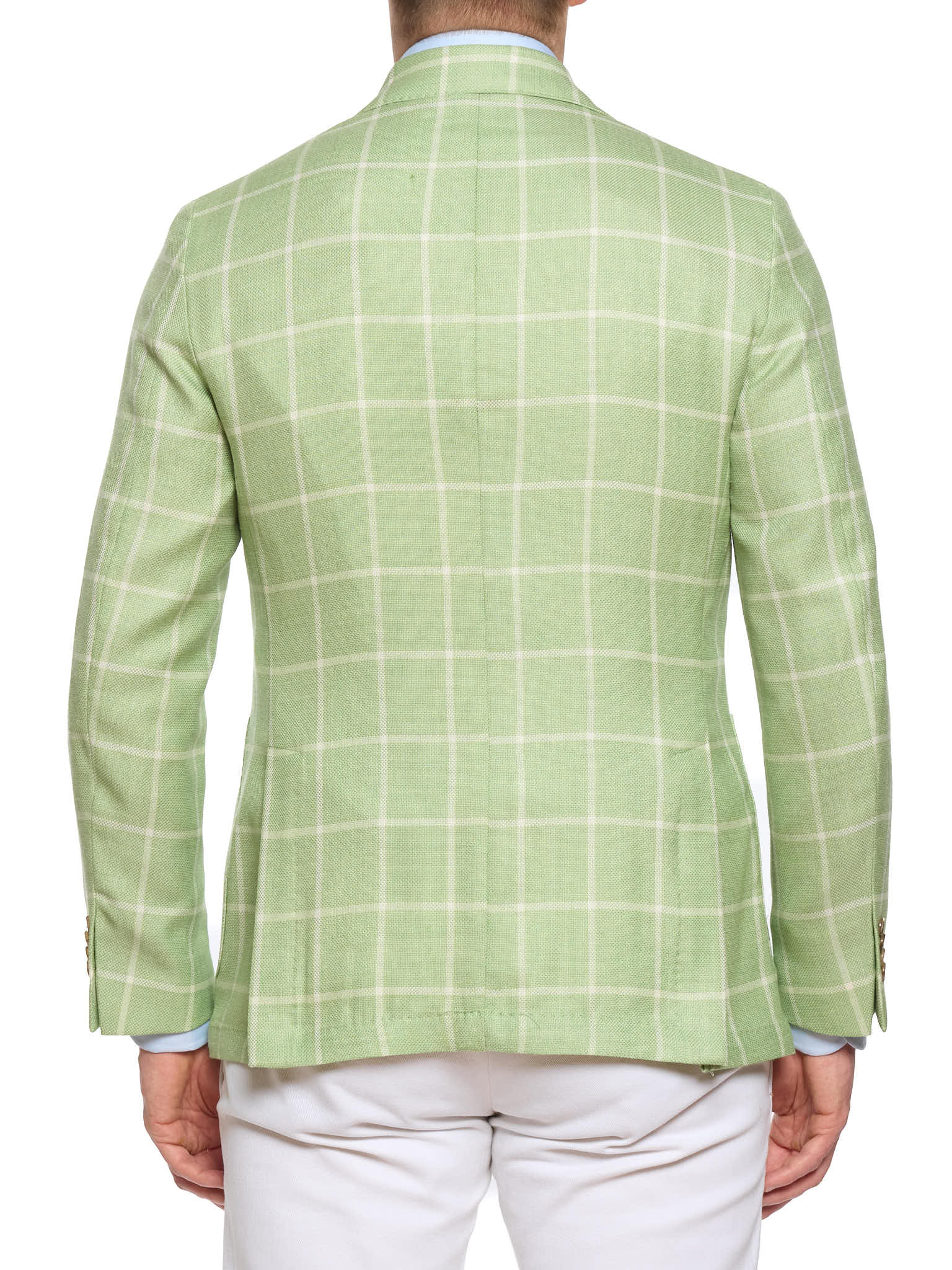 SARTORIA PARTENOPEA "Napoli2" Green Windowpane Wool Silk Linen Unlined Jacket