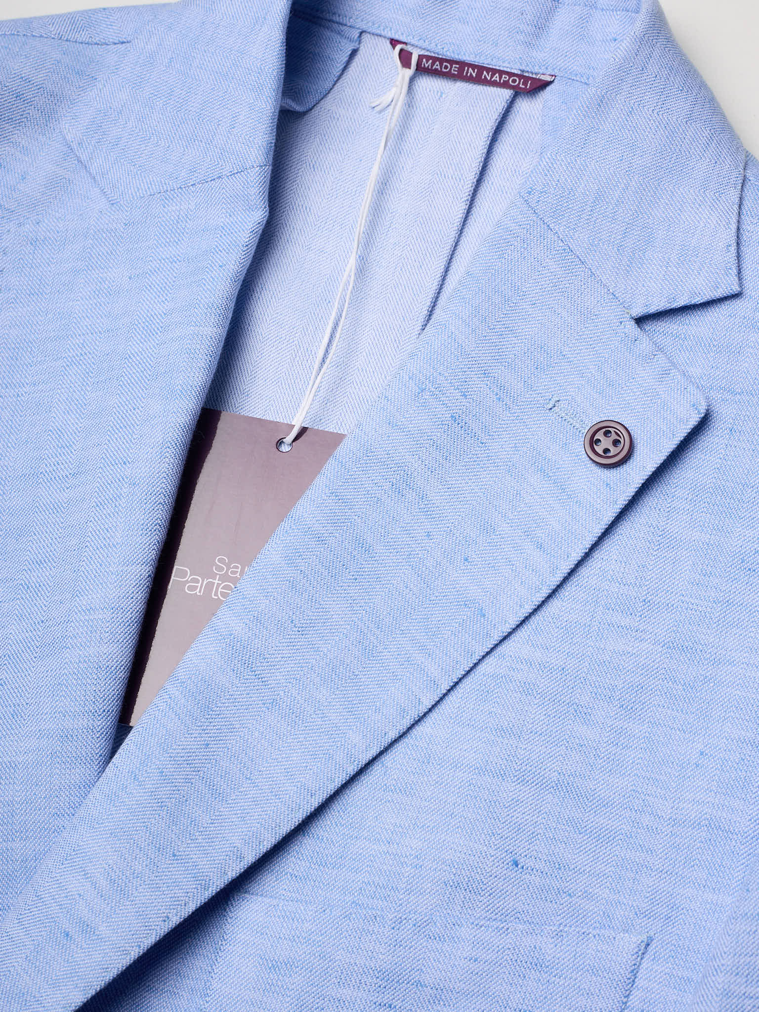 SARTORIA PARTENOPEA "Napoli2" Light Blue Herringbone Cotton Linen Unlined Jacket
