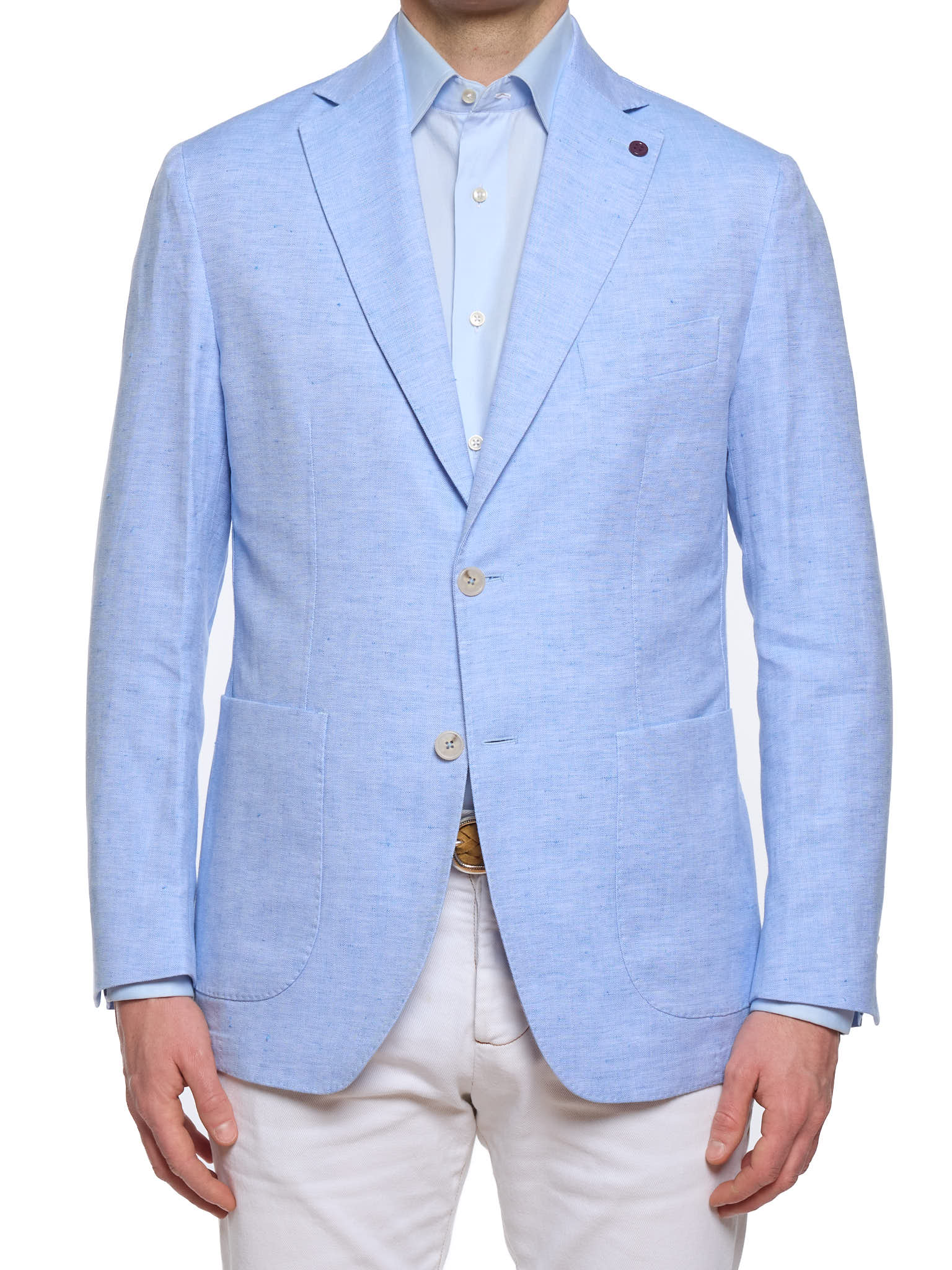 SARTORIA PARTENOPEA "Napoli2" Light Blue Herringbone Cotton Linen Unlined Jacket