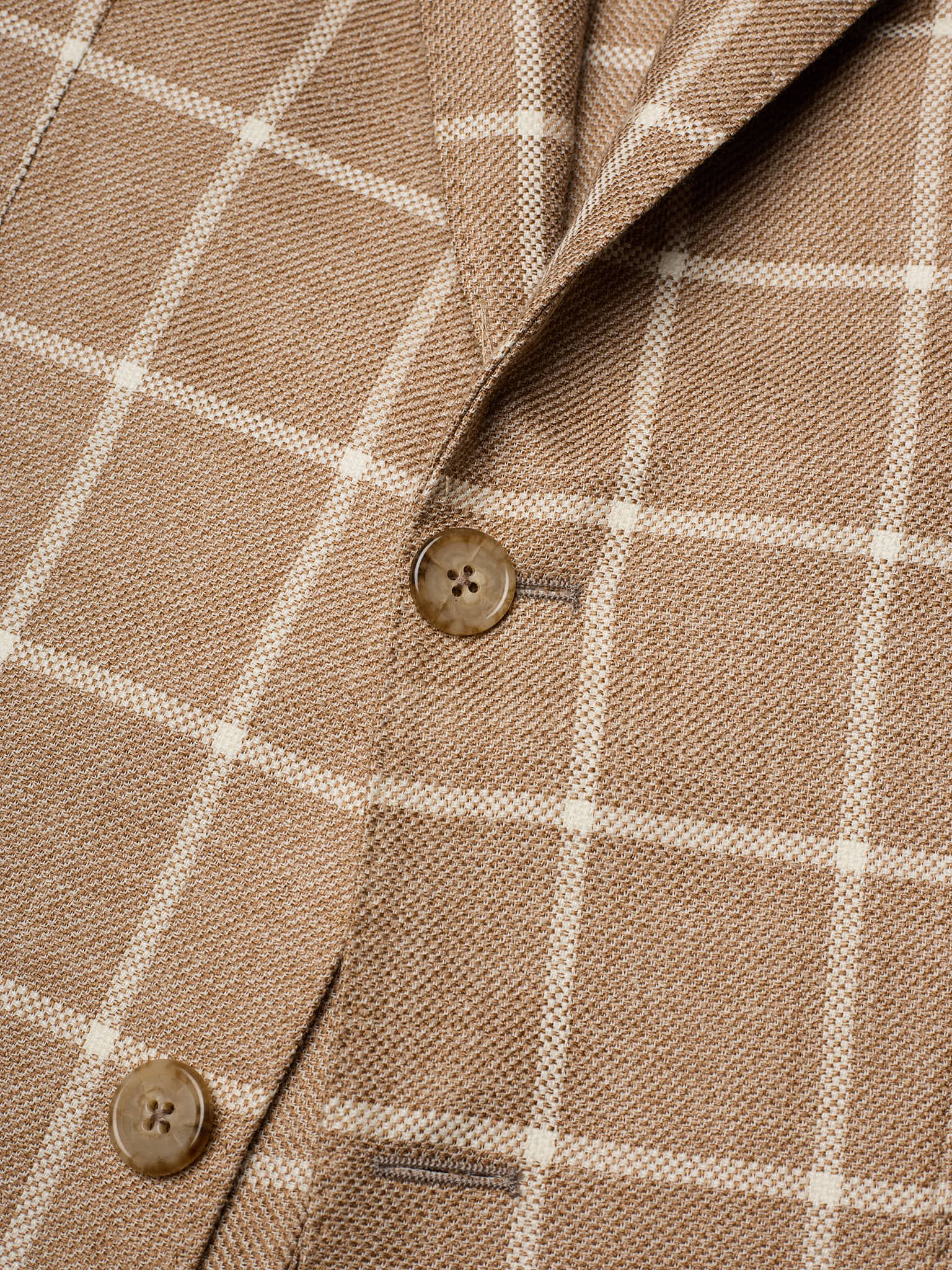 SARTORIA PARTENOPEA "Napoli2" Light Brown Windowpane Wool–Silk–Linen Unlined Jacket