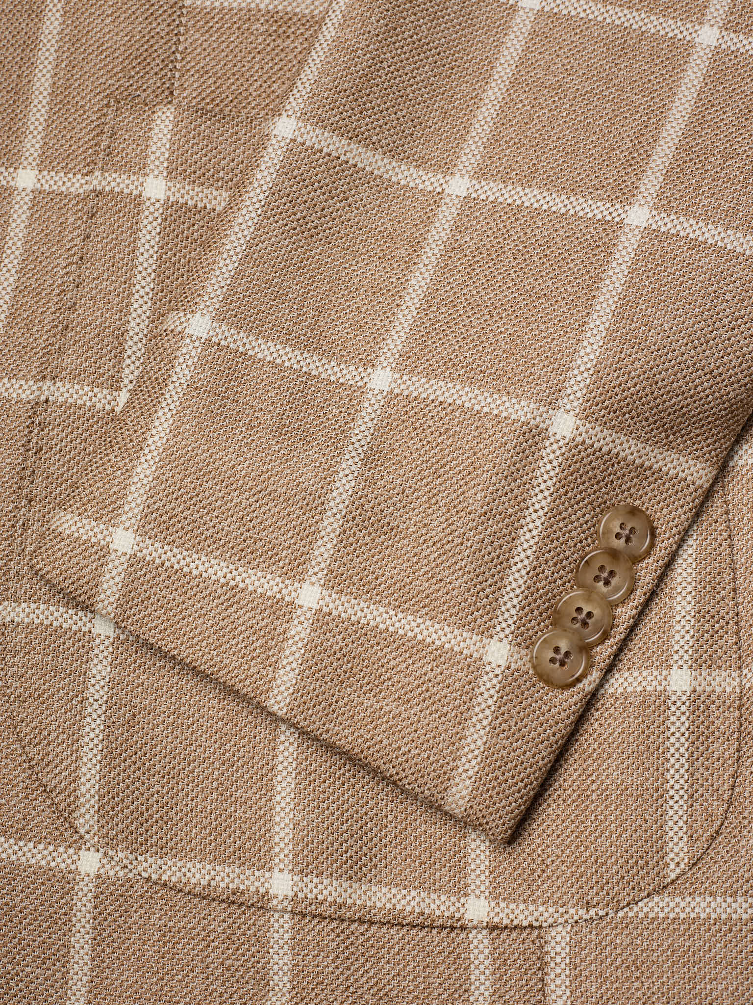SARTORIA PARTENOPEA "Napoli2" Light Brown Windowpane Wool–Silk–Linen Unlined Jacket