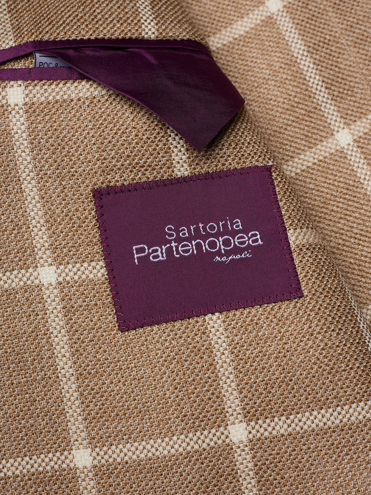 SARTORIA PARTENOPEA "Napoli2" Light Brown Windowpane Wool–Silk–Linen Unlined Jacket