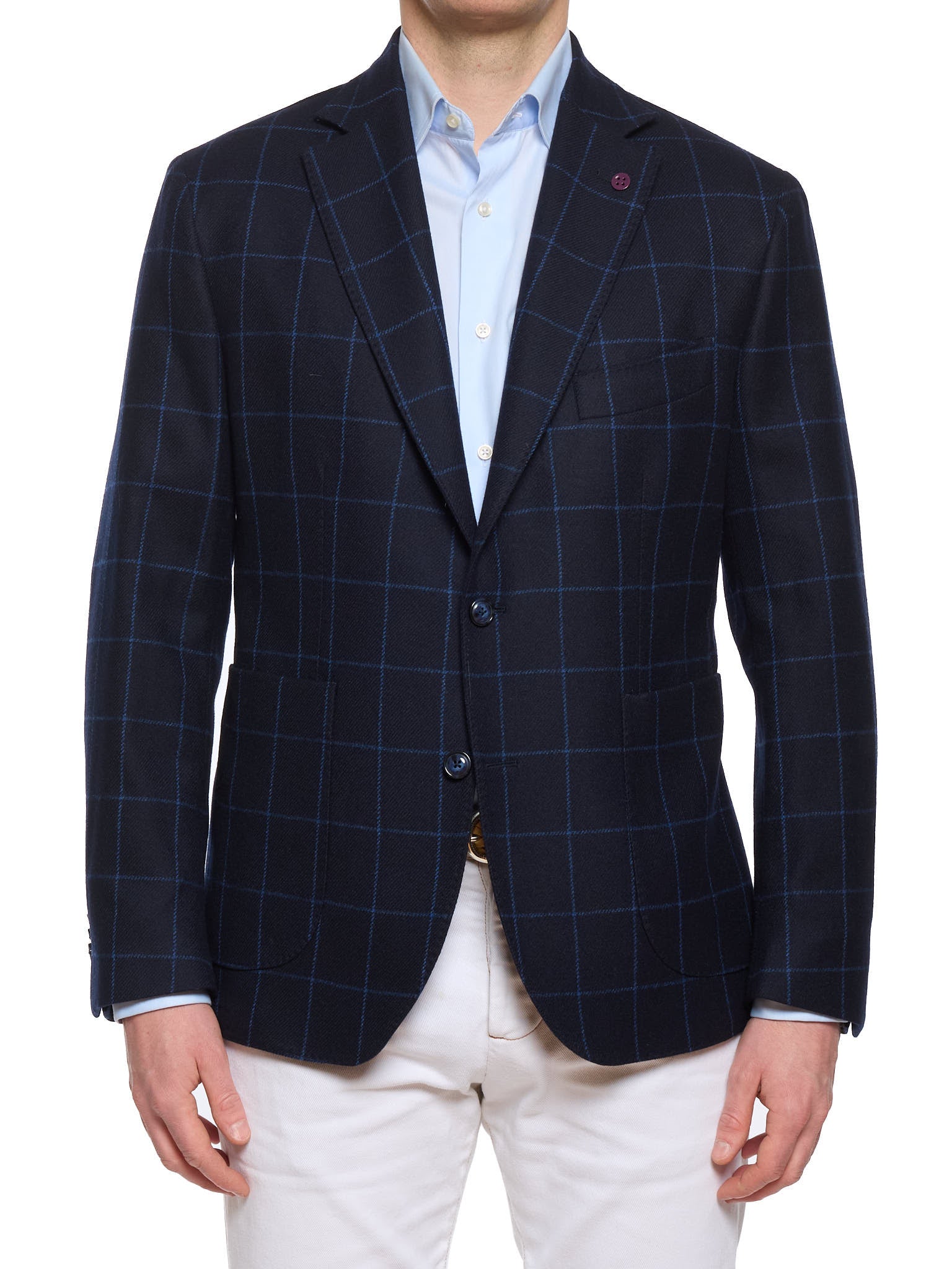 SARTORIA PARTENOPEA "Napoli2" Navy Blue Windowpane Wool Unlined Jacket
