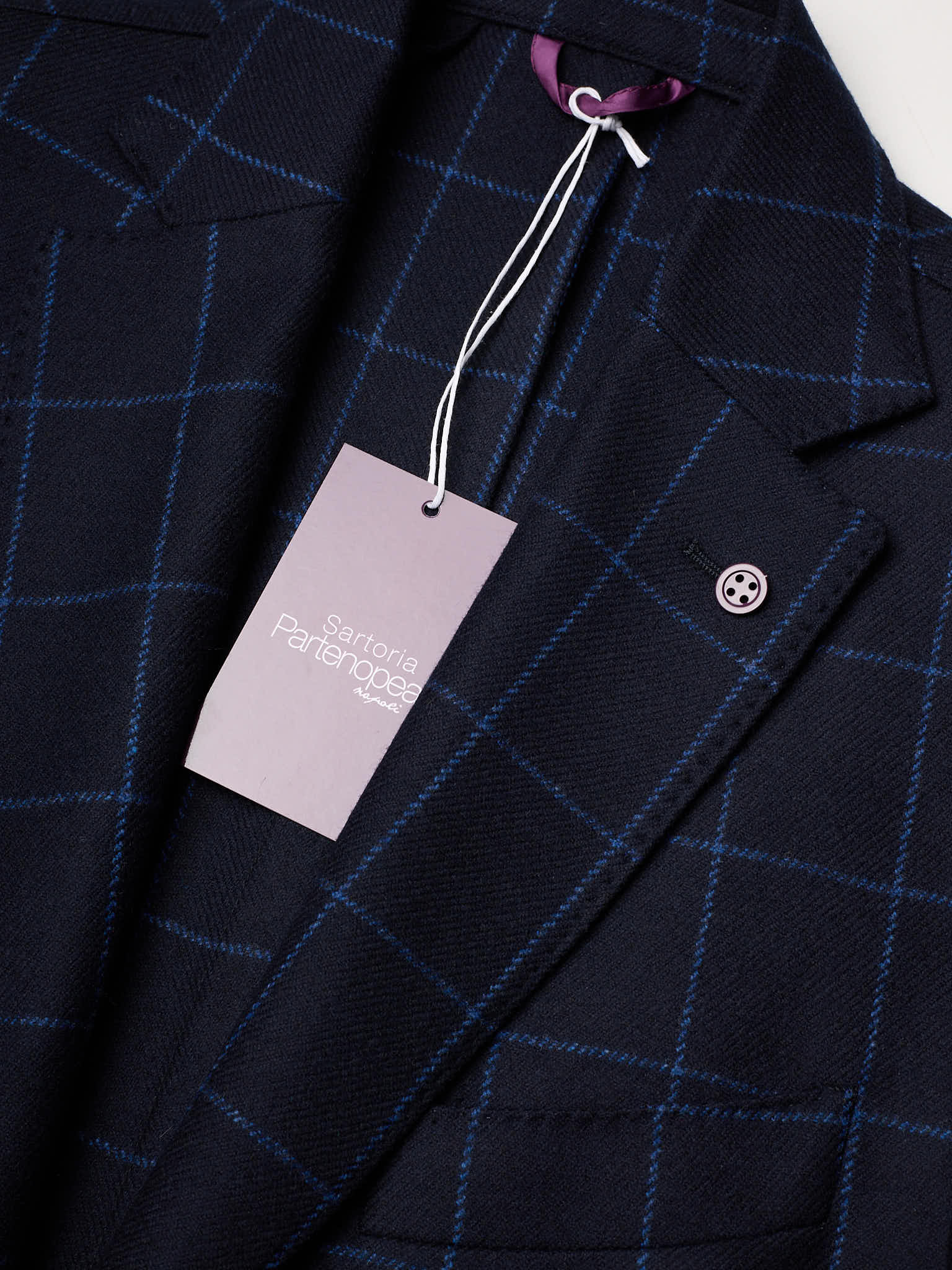 SARTORIA PARTENOPEA "Napoli2" Navy Blue Windowpane Wool Unlined Jacket