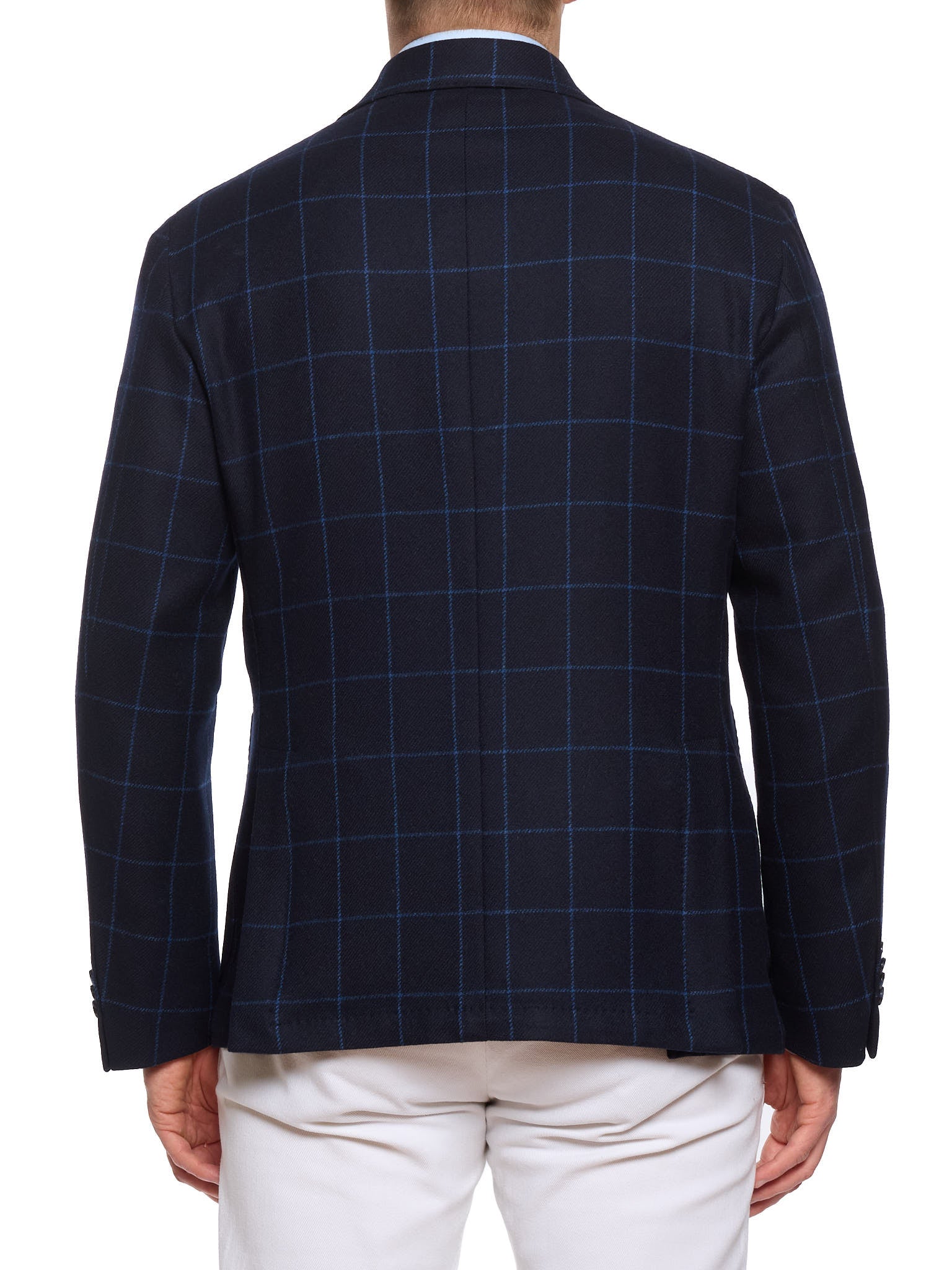 SARTORIA PARTENOPEA "Napoli2" Navy Blue Windowpane Wool Unlined Jacket