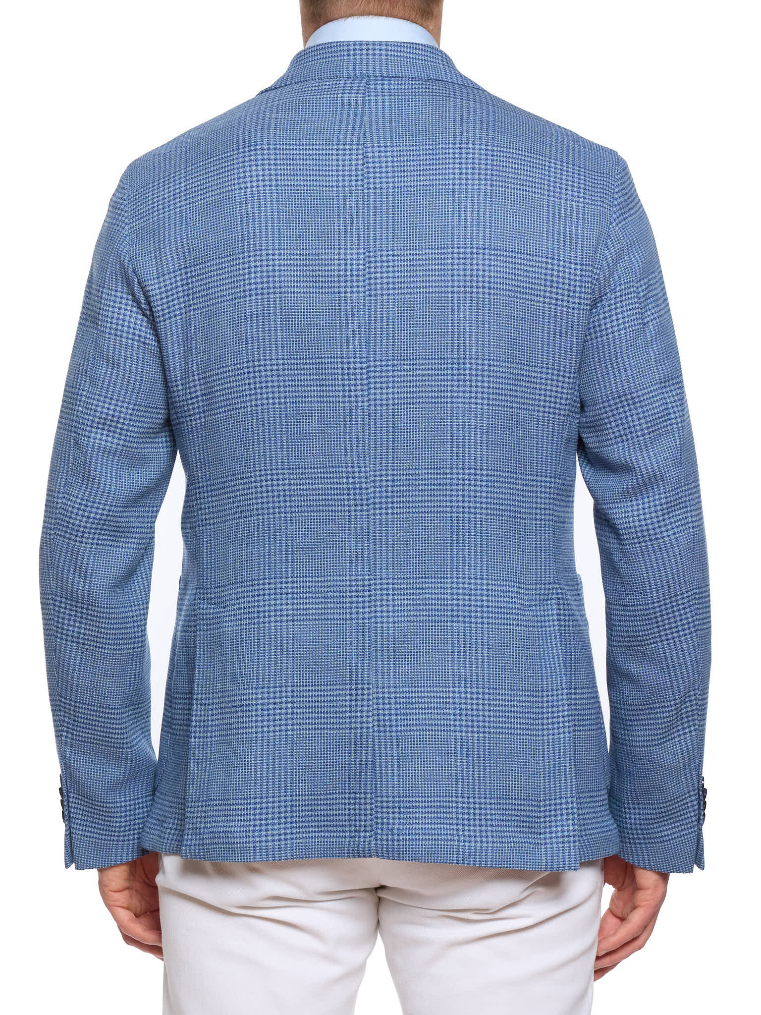 SARTORIA PARTENOPEA "Napoli4" Blue Plaid Wool Unlined Jacket