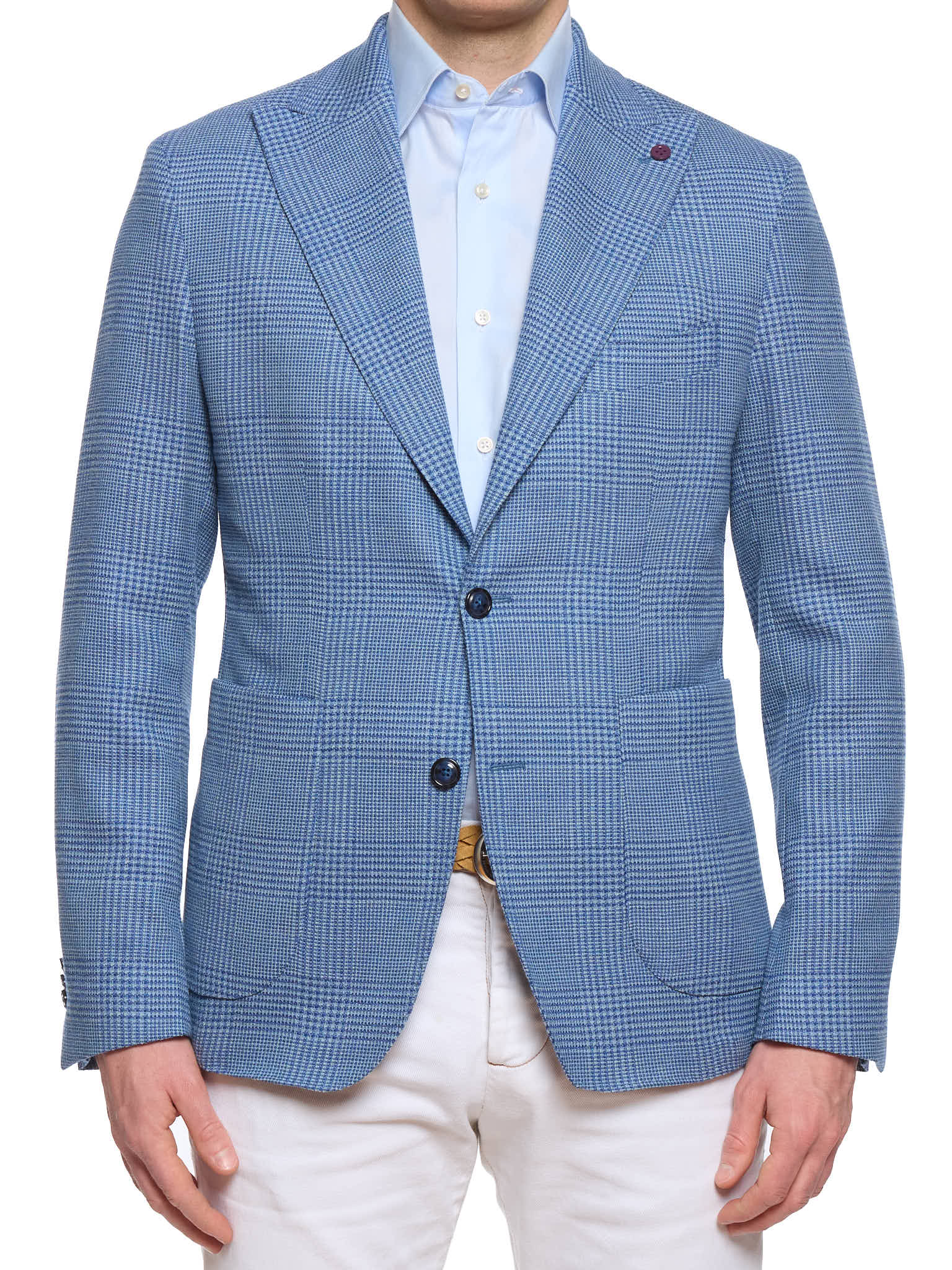 SARTORIA PARTENOPEA "Napoli4" Blue Plaid Wool Unlined Jacket