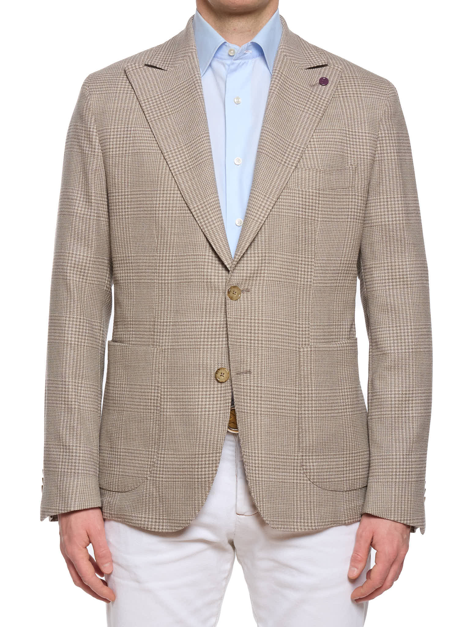 SARTORIA PARTENOPEA "Napoli4" Light Brown Glen Plaid Wool Elastane Unlined Jacket