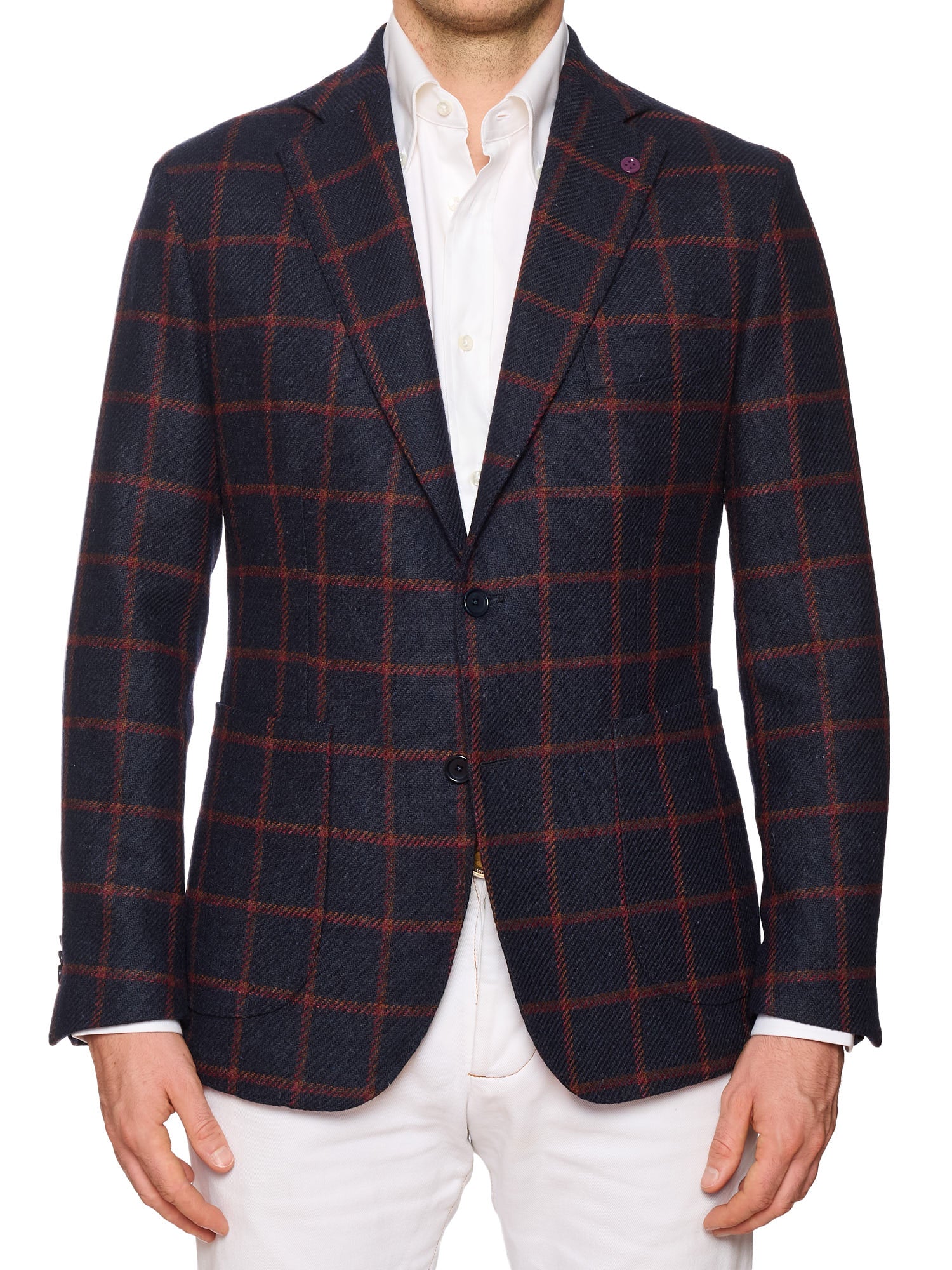 SARTORIA PARTENOPEA "Napoli2" Blue Tweed Windowpane Unlined Jacket