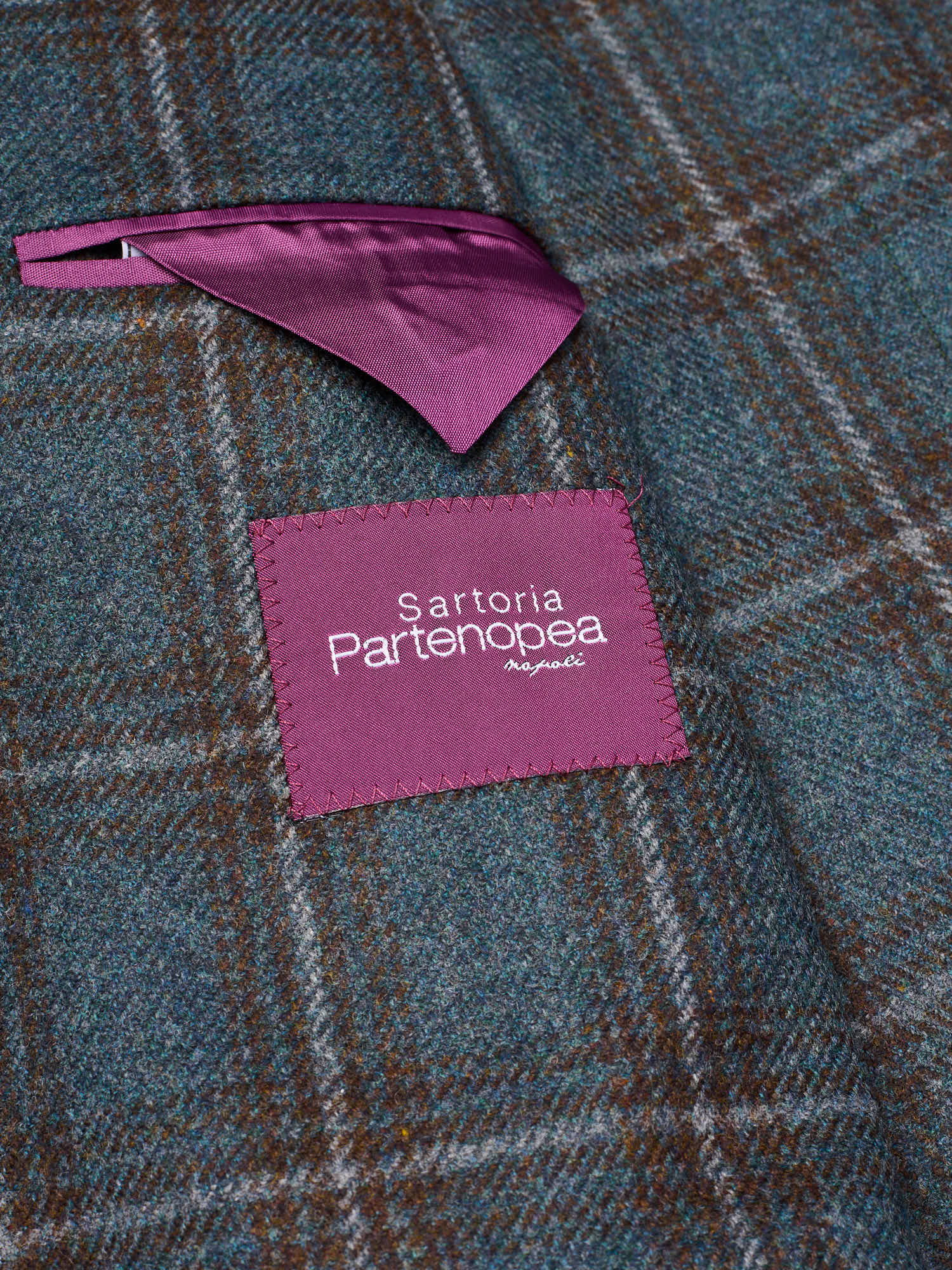 SARTORIA PARTENOPEA "Napoli2" Teal Windowpane Wool Jacket
