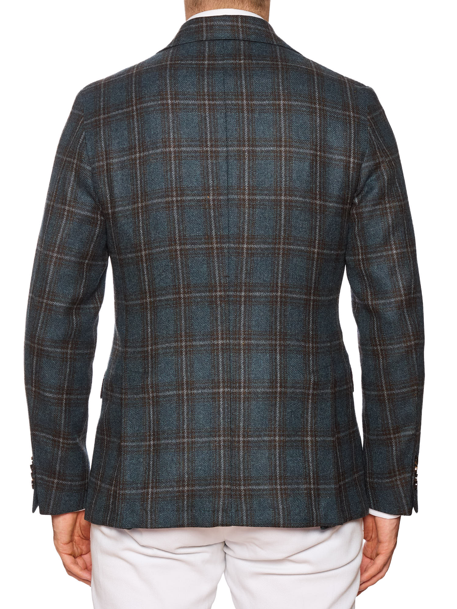 SARTORIA PARTENOPEA "Napoli2" Teal Windowpane Wool Jacket