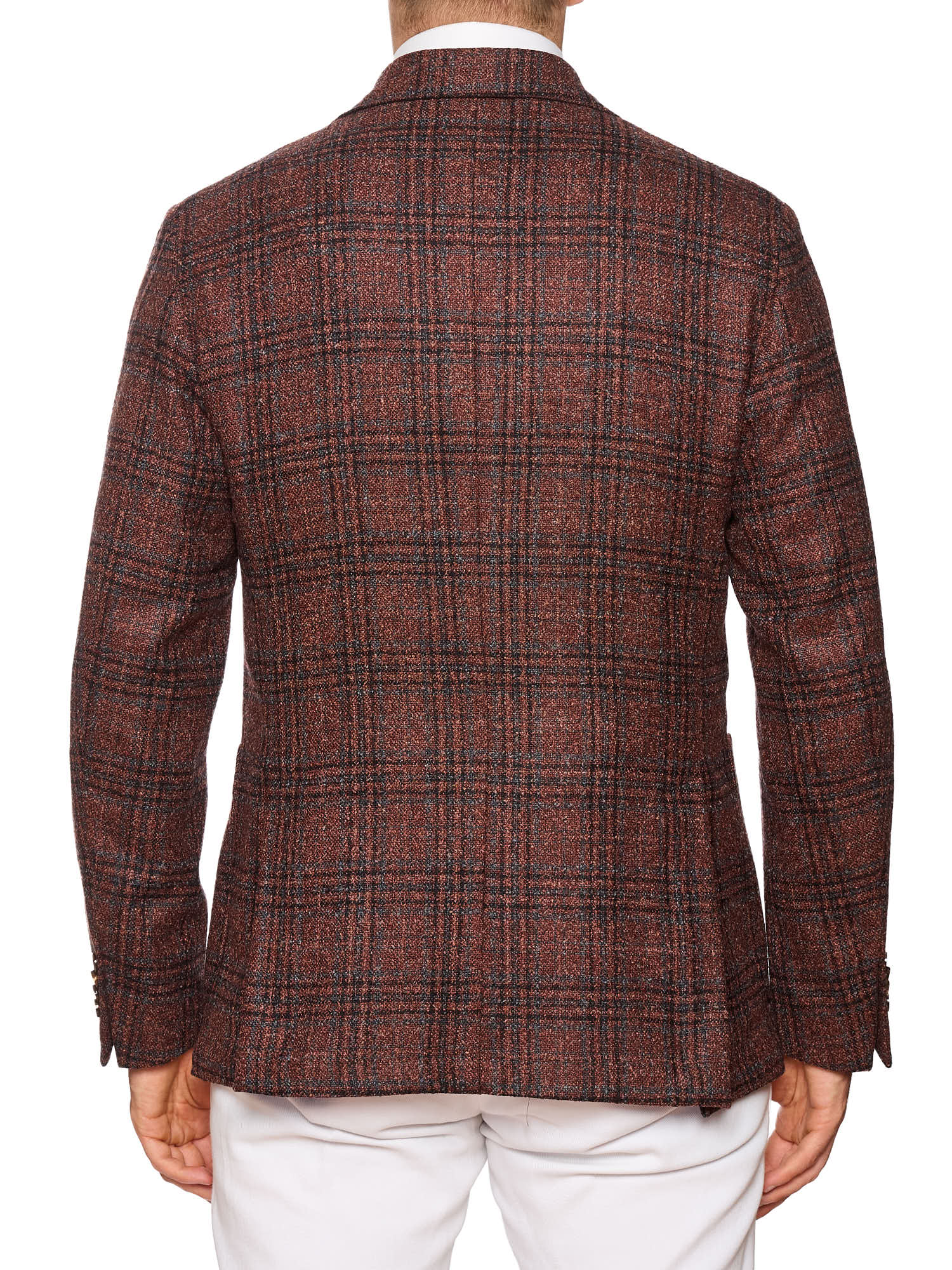 SARTORIA PARTENOPEA "Napoli2" Rust Glen Plaid Wool Polyester Jacket