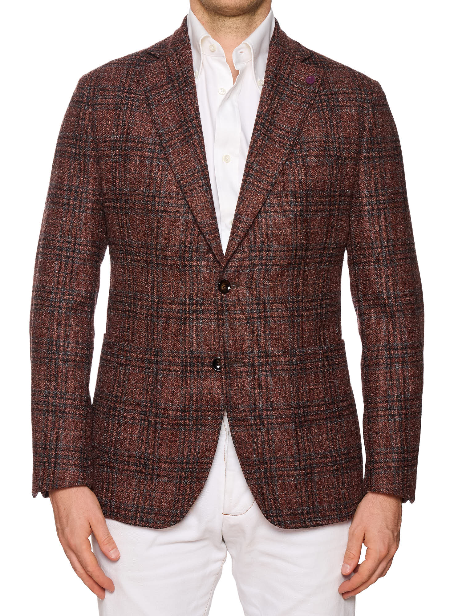 SARTORIA PARTENOPEA "Napoli2" Rust Glen Plaid Wool Polyester Jacket