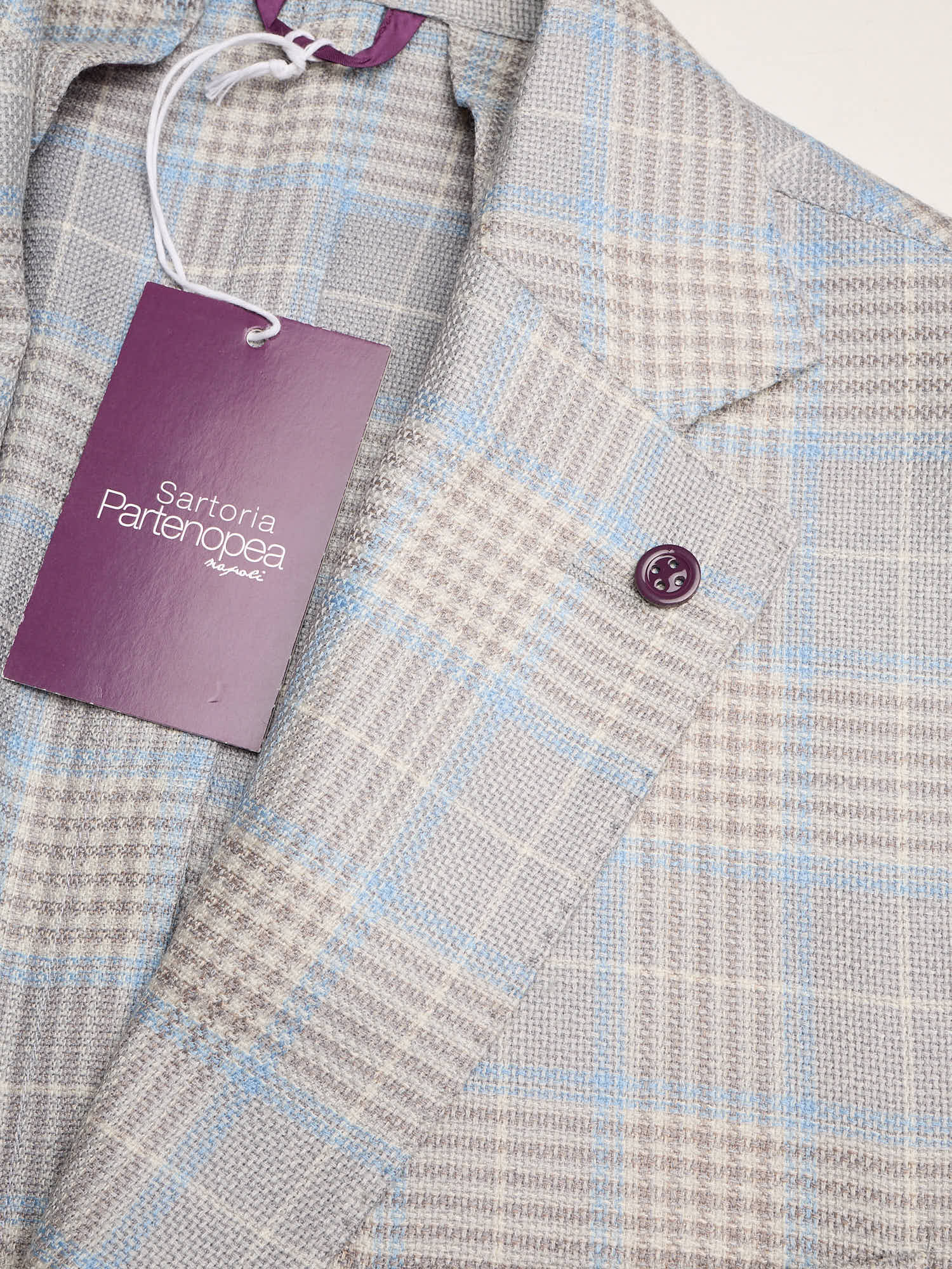 SARTORIA PARTENOPEA "Napoli2" Gray-Blue Windowpane Wool Jacket