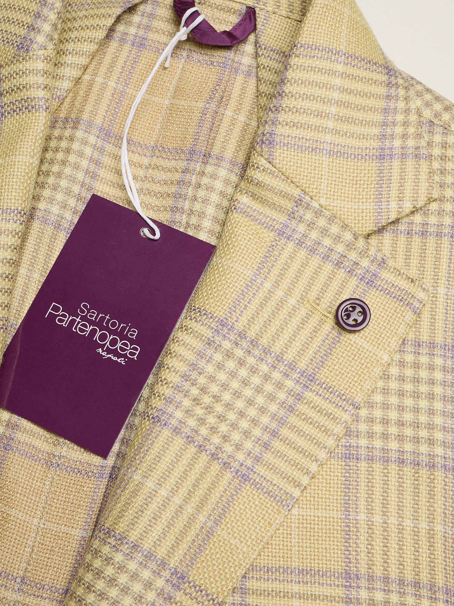 SARTORIA PARTENOPEA "Napoli2" Pastel Yellow Plaid Wool-Silk-Linen Jacket