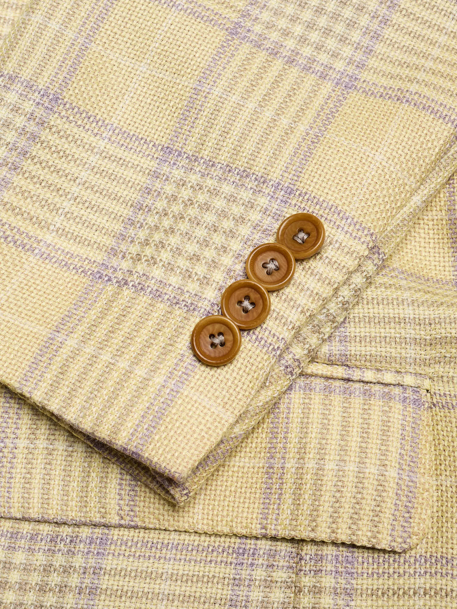 SARTORIA PARTENOPEA "Napoli2" Pastel Yellow Plaid Wool-Silk-Linen Jacket