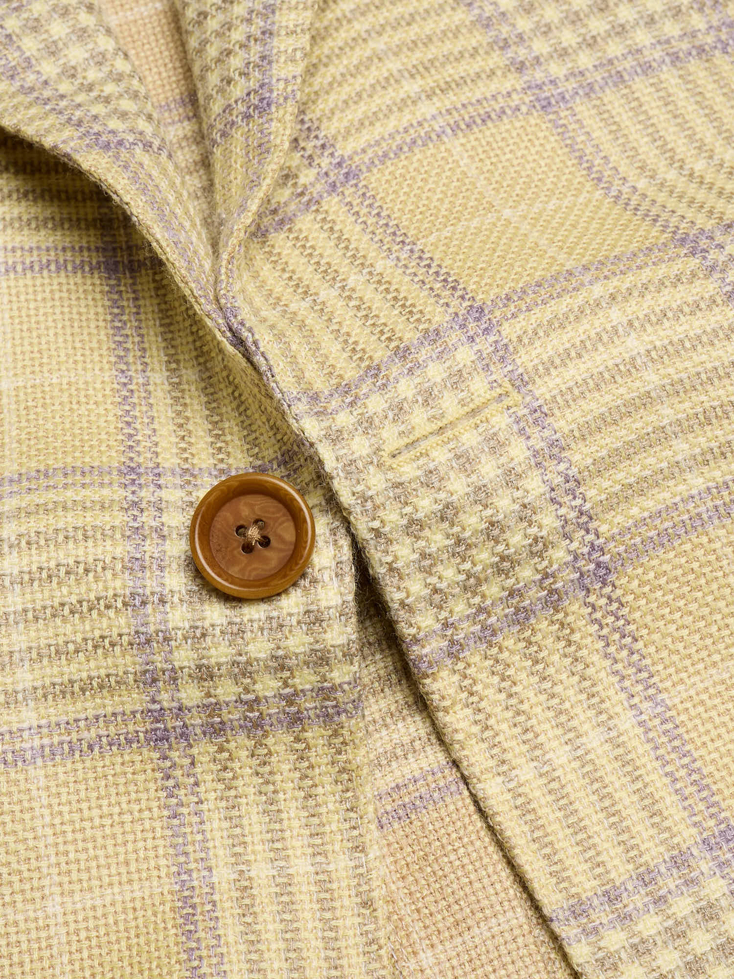 SARTORIA PARTENOPEA "Napoli2" Pastel Yellow Plaid Wool-Silk-Linen Jacket