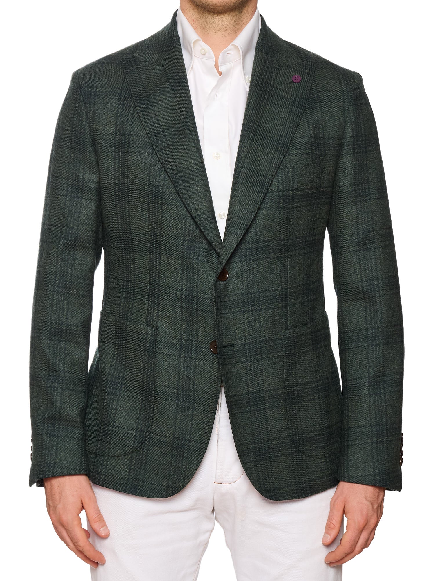 SARTORIA PARTENOPEA "Napoli4" Green Prince of Wales Wool Peak Lapel Jacket