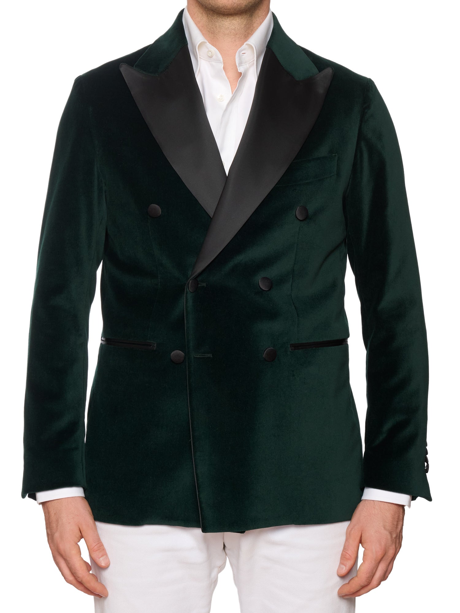 SARTORIA PARTENOPEA "Napoli6" Green Velvet Double Breasted Dinner Jacket