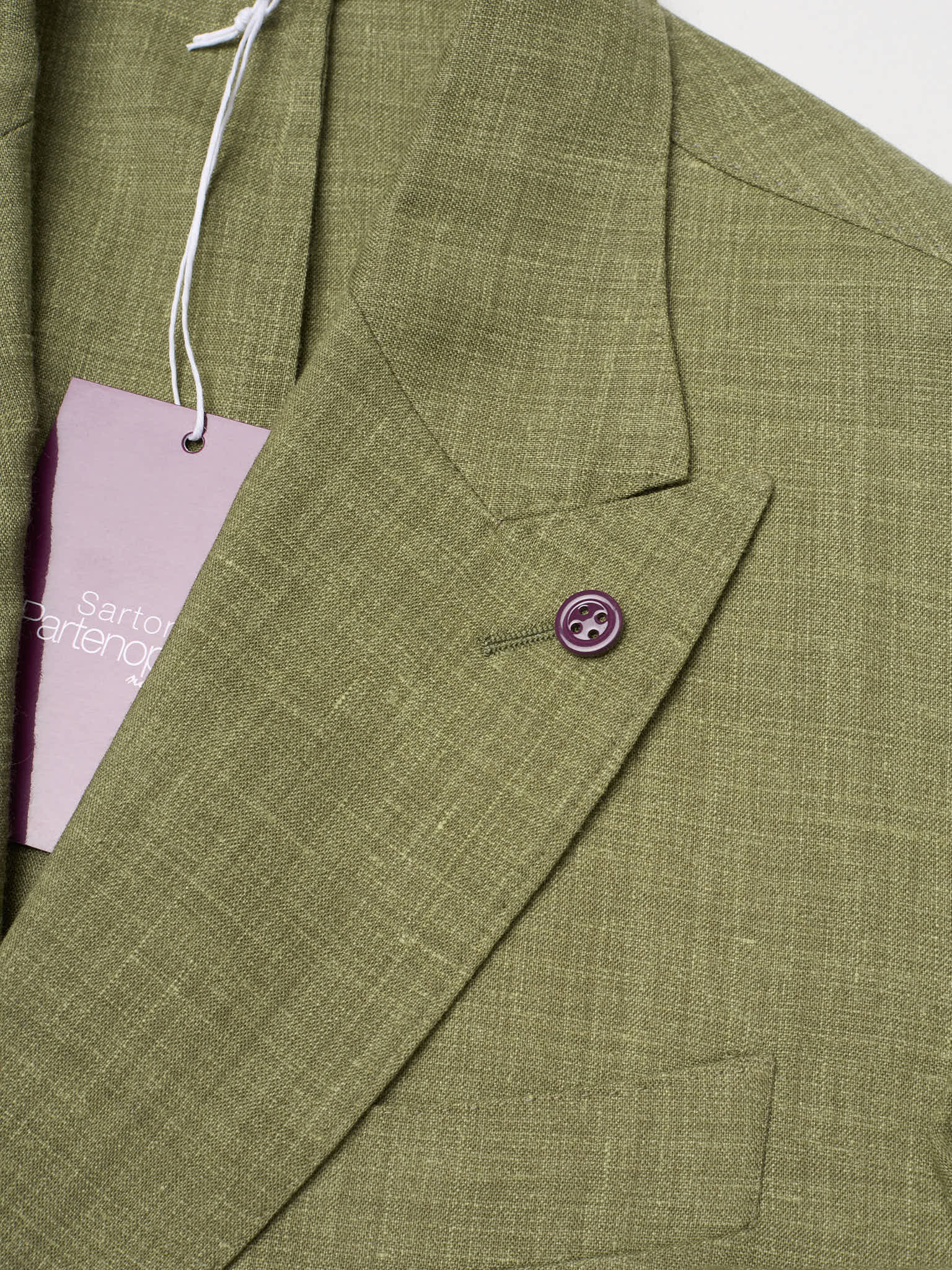 SARTORIA PARTENOPEA “Napoli6” Green Linen-Blend Unlined DB Suit