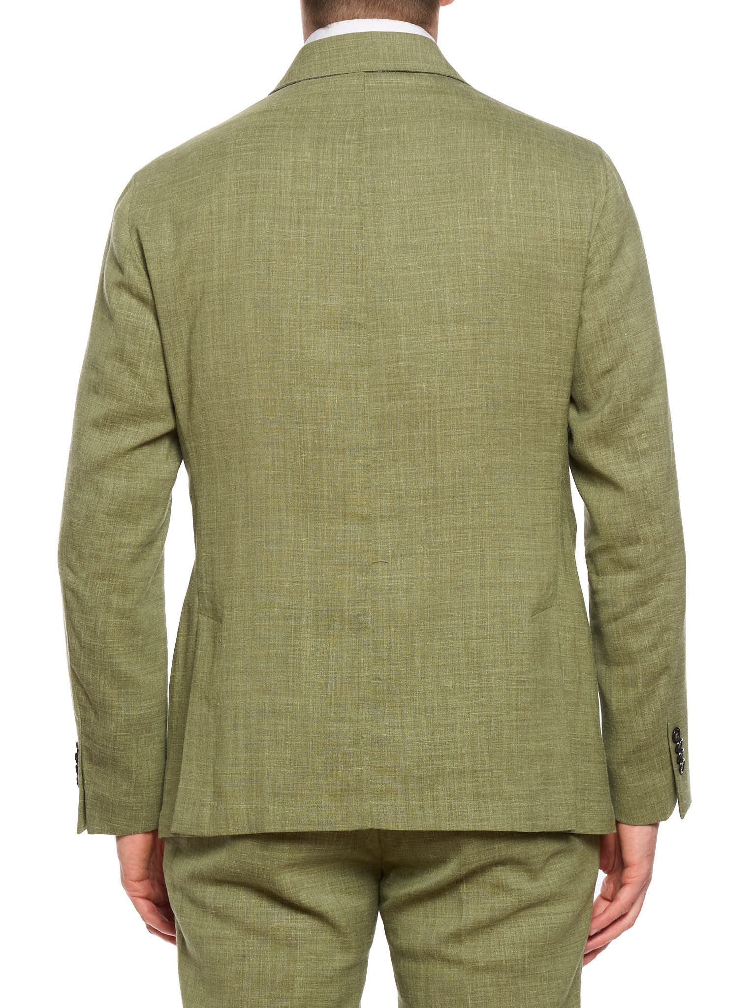 SARTORIA PARTENOPEA “Napoli6” Green Linen-Blend Unlined DB Suit
