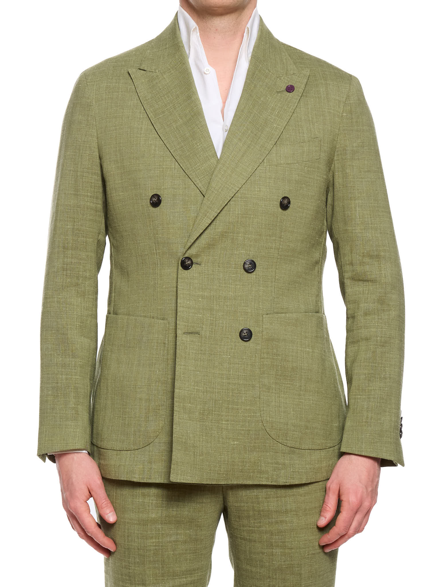 SARTORIA PARTENOPEA “Napoli6” Green Linen-Blend Unlined DB Suit