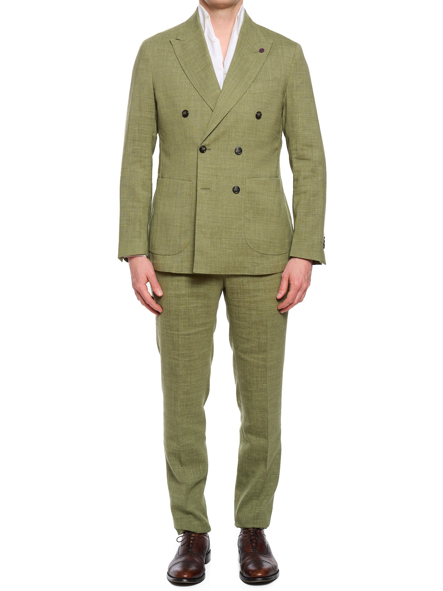 SARTORIA PARTENOPEA “Napoli6” Green Linen-Blend Unlined DB Suit