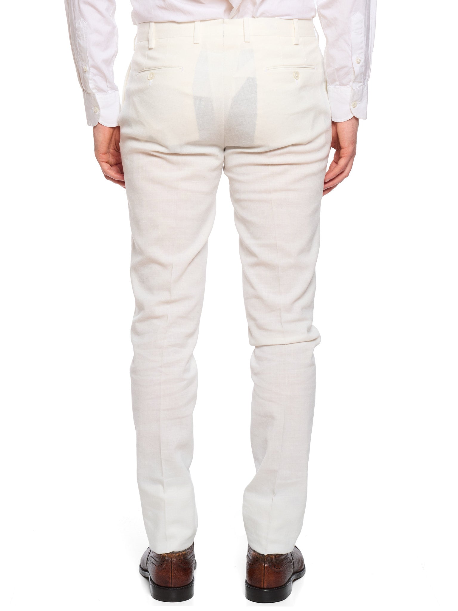 SARTORIA PARTENOPEA “Napoli6” White Linen-Blend Unlined DB Slim Suit Stretch