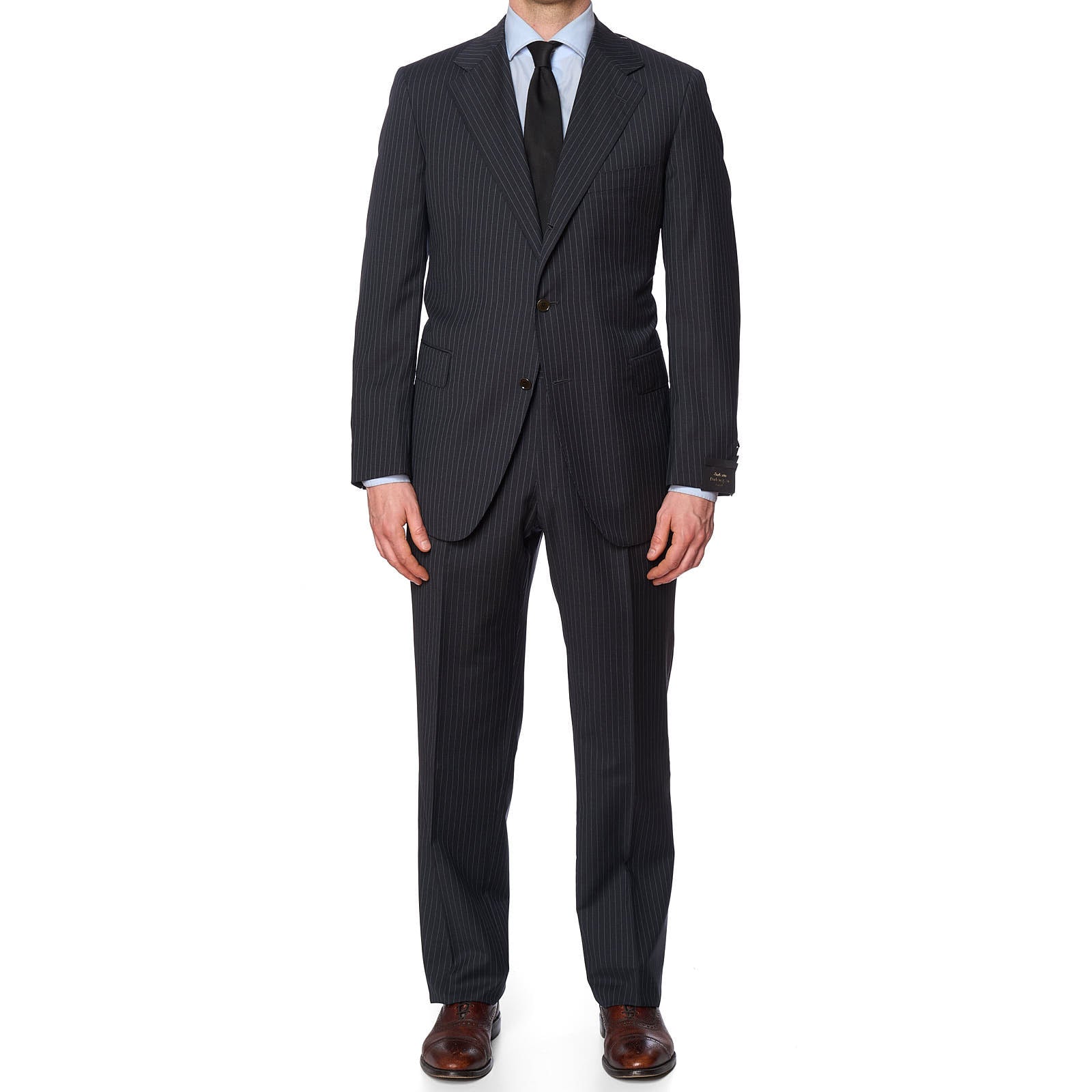 SARTORIA PARTENOPEA for VANNUCCI Gray Pinstriped Wool Super 130's Handmade Suit EU 54 NEW US 44