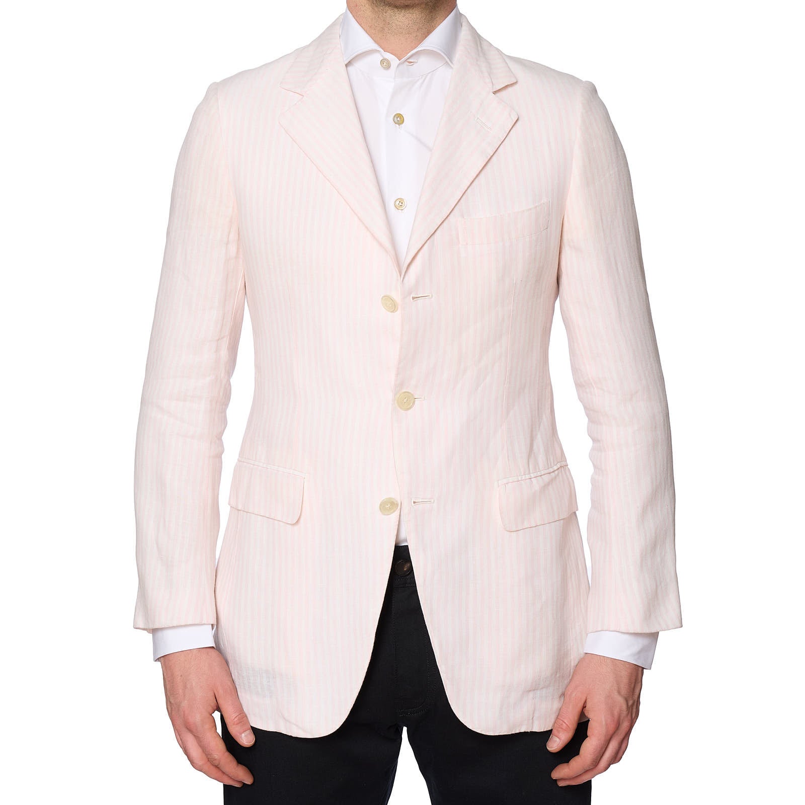 SARTORIA PARTENOPEA for VANNUCCI Pink Striped Linen Jacket EU 48 NEW US 38