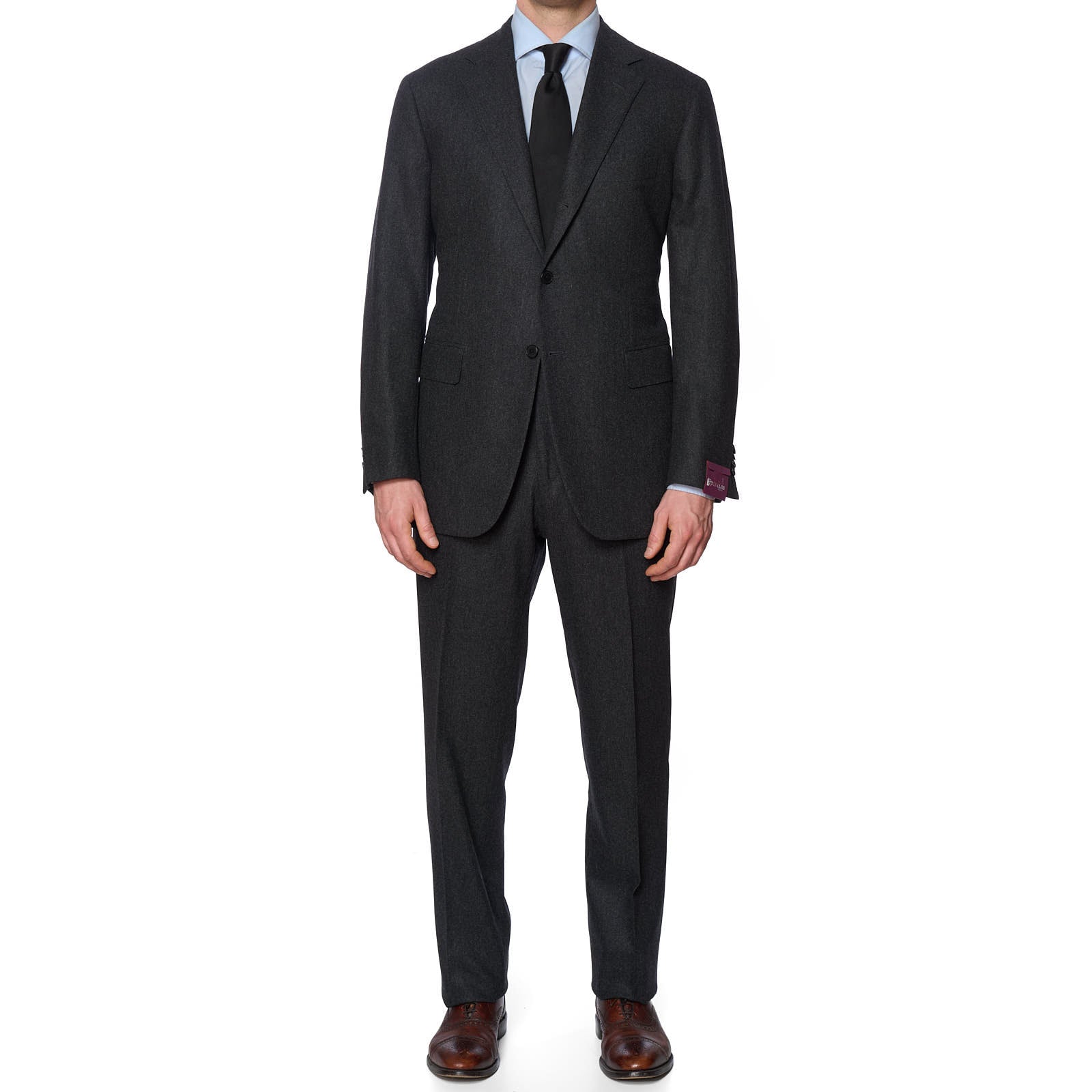SARTORIA PARTENOPEA Charcoal Flannel S. 100's Handmade Suit EU 54 NEW US 42 44