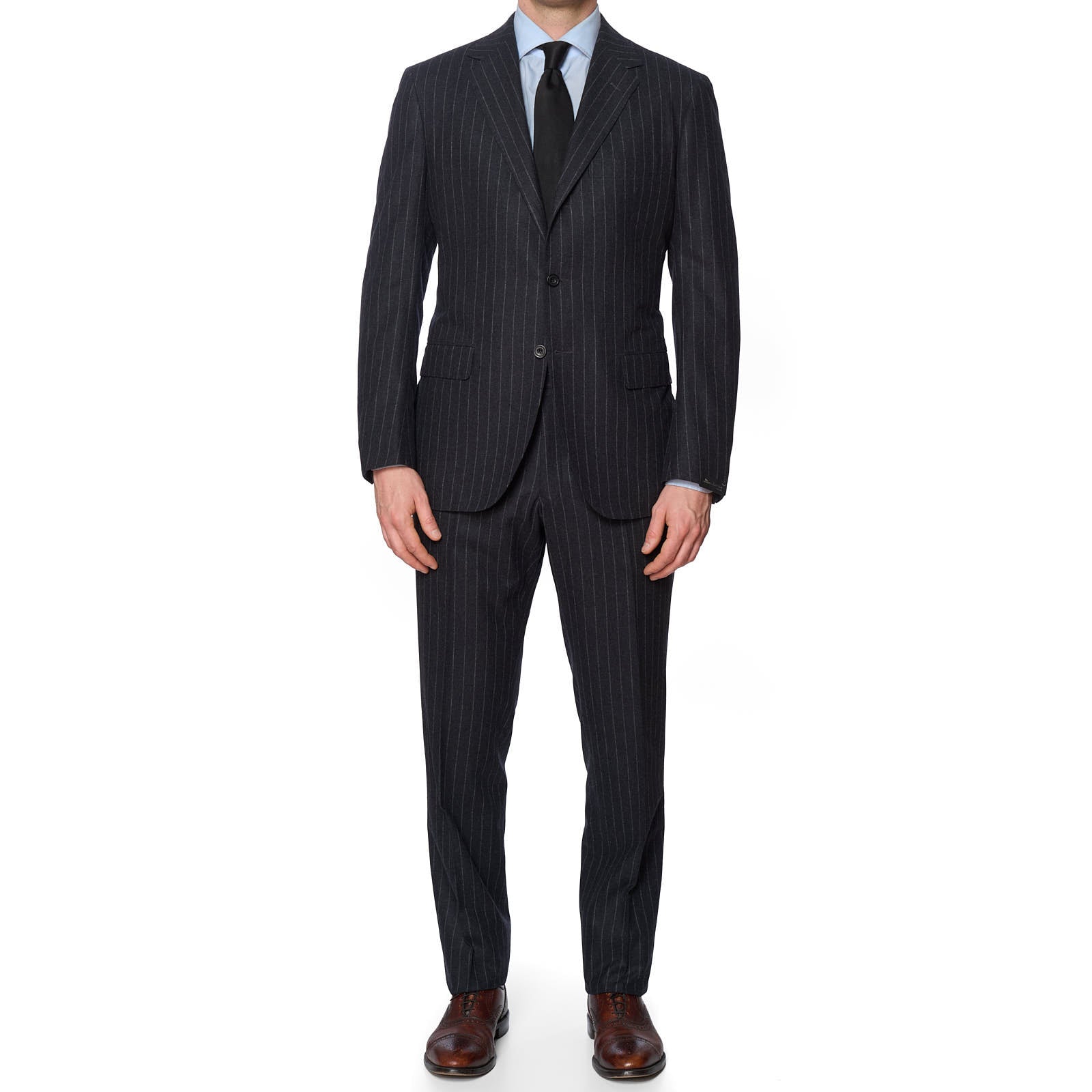 SARTORIO Napoli Charcoal Gray Chalk Striped Virgin Wool Slim Fit Suit NEW