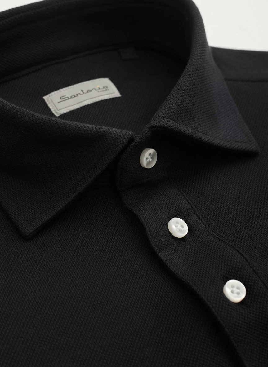 SARTORIO Napoli by KITON Black Cotton Pique Polo Shirt