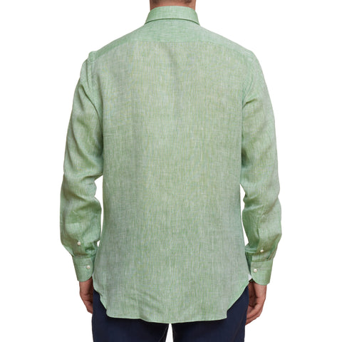 SARTORIO Napoli by KITON Green Linen Button-Down Casual Shirt NEW