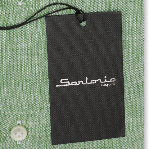 SARTORIO Napoli by KITON Green Linen Button-Down Casual Shirt NEW