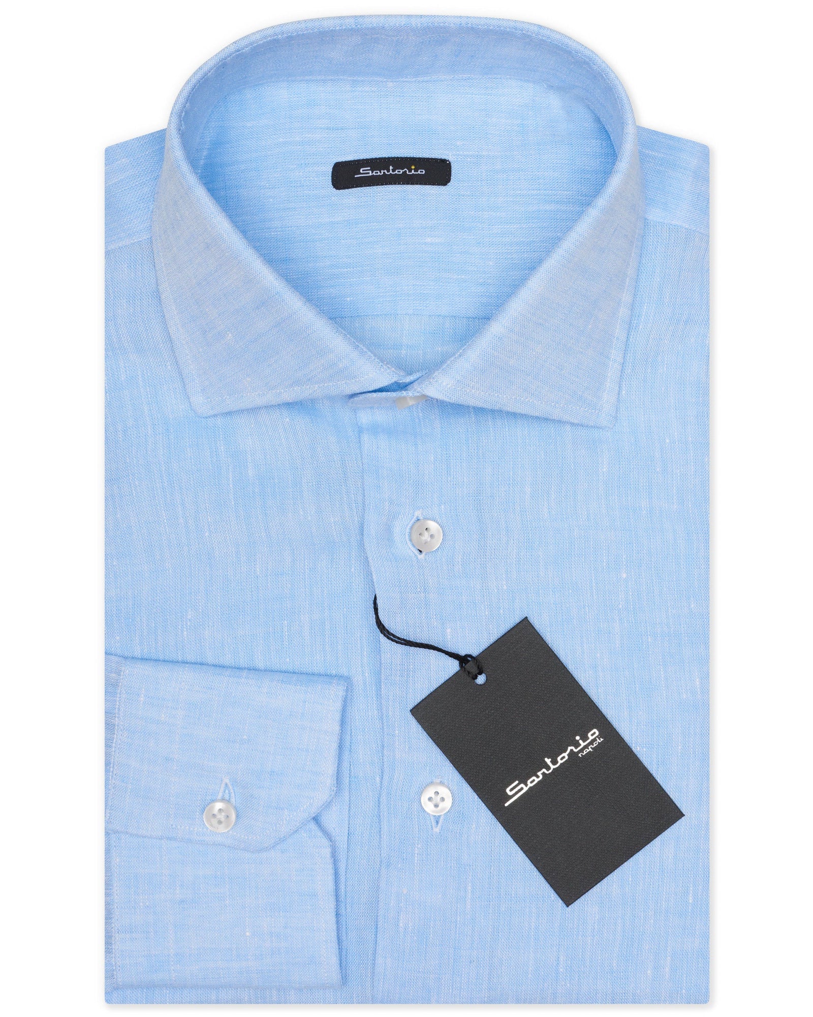 SARTORIO Napoli by KITON Light Blue Linen Spread Collar Shirt Slim Fit NEW SARTORIO
